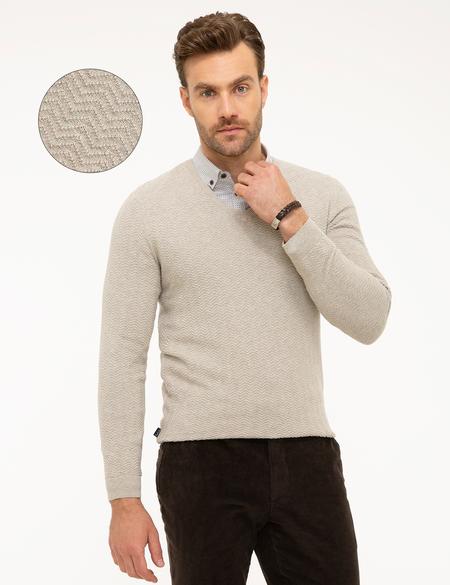 Kum Melanj Slim Fit V Yaka Triko Kazak - 50210687044