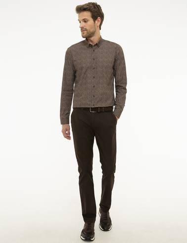 Kahverengi Slim Fit Kanvas Pantolon