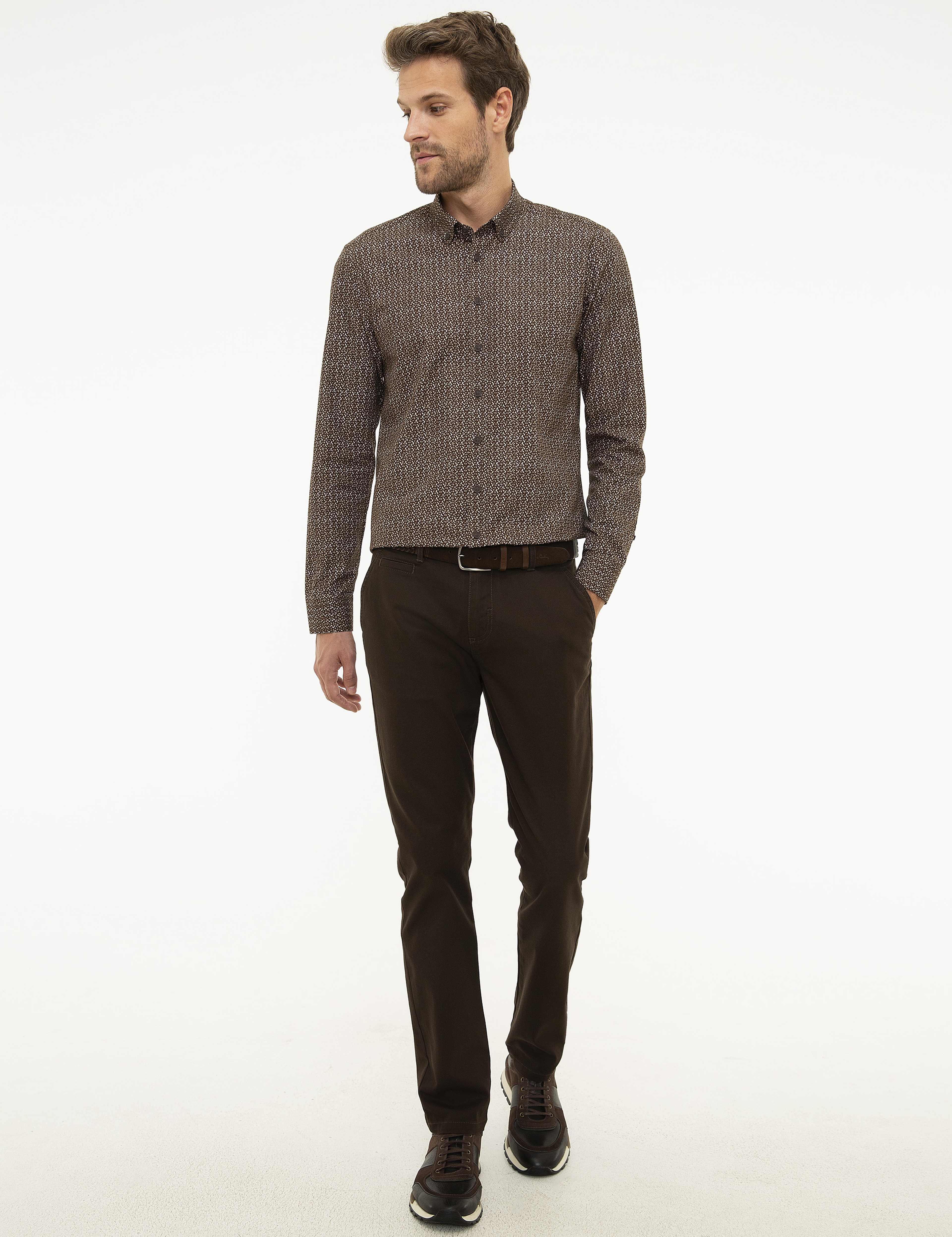 Kahverengi Slim Fit Kanvas Pantolon - Image 1