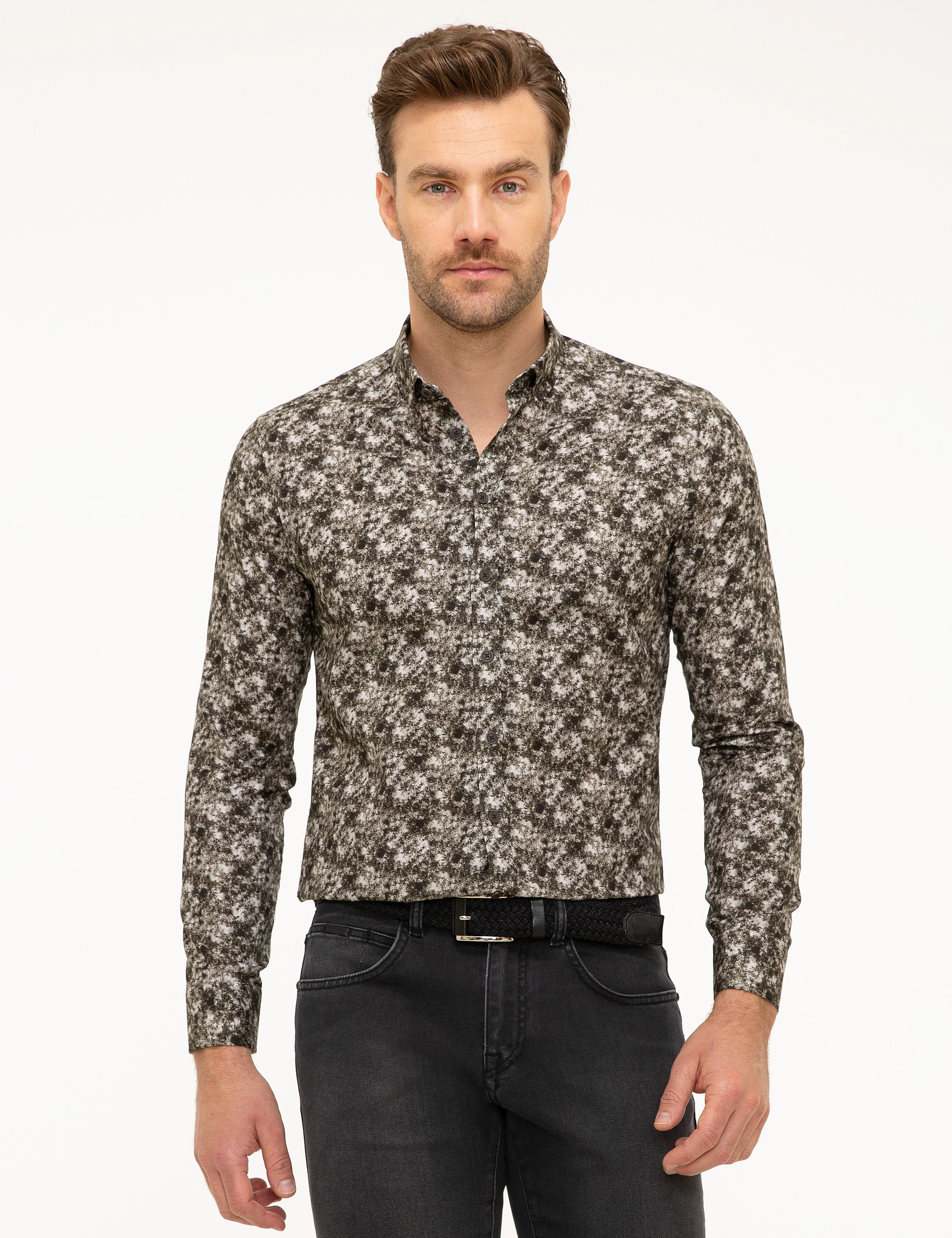 Yeşil Slim Fit Uzun Kollu Gömlek