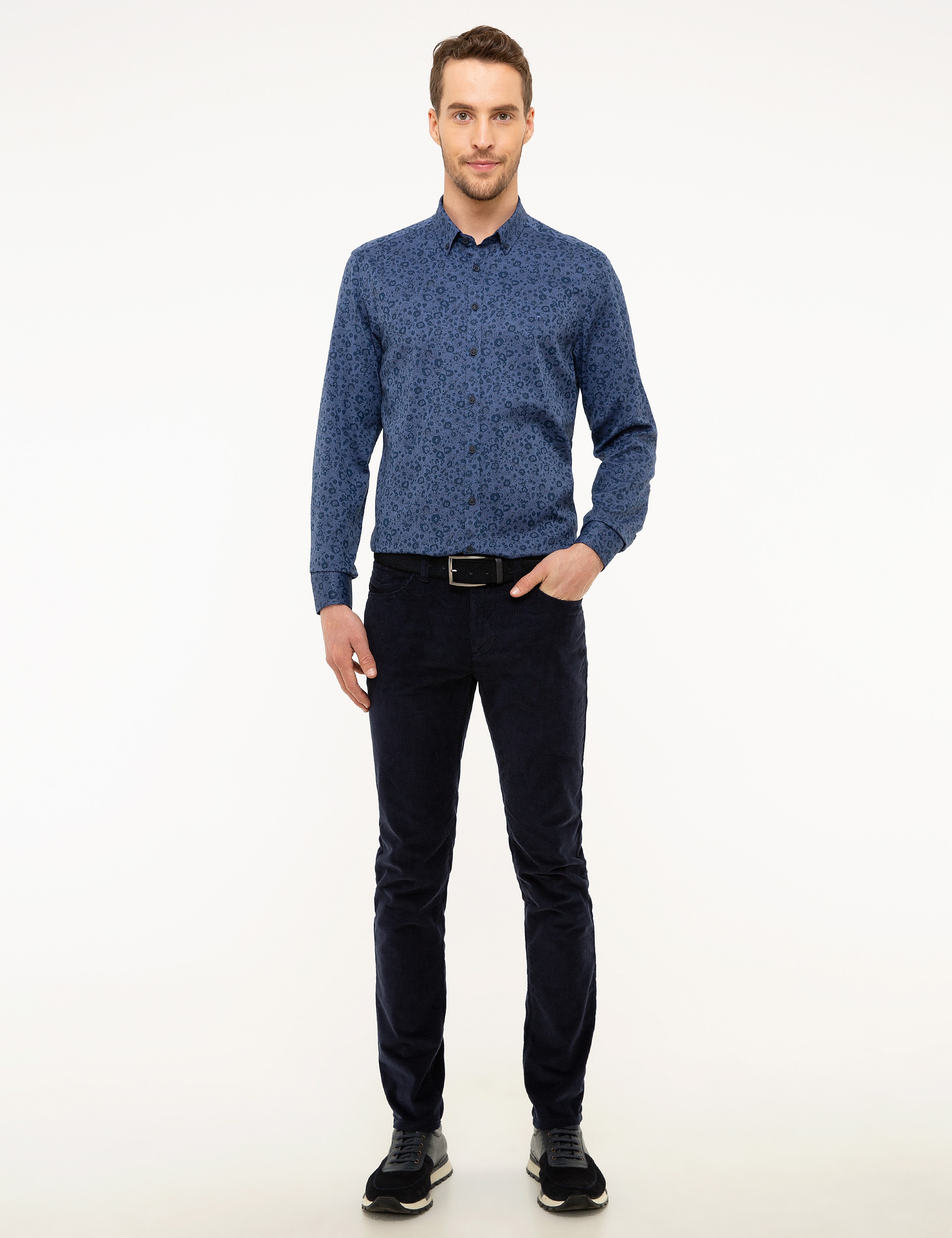 Lacivert Slim Fit Kanvas Pantolon