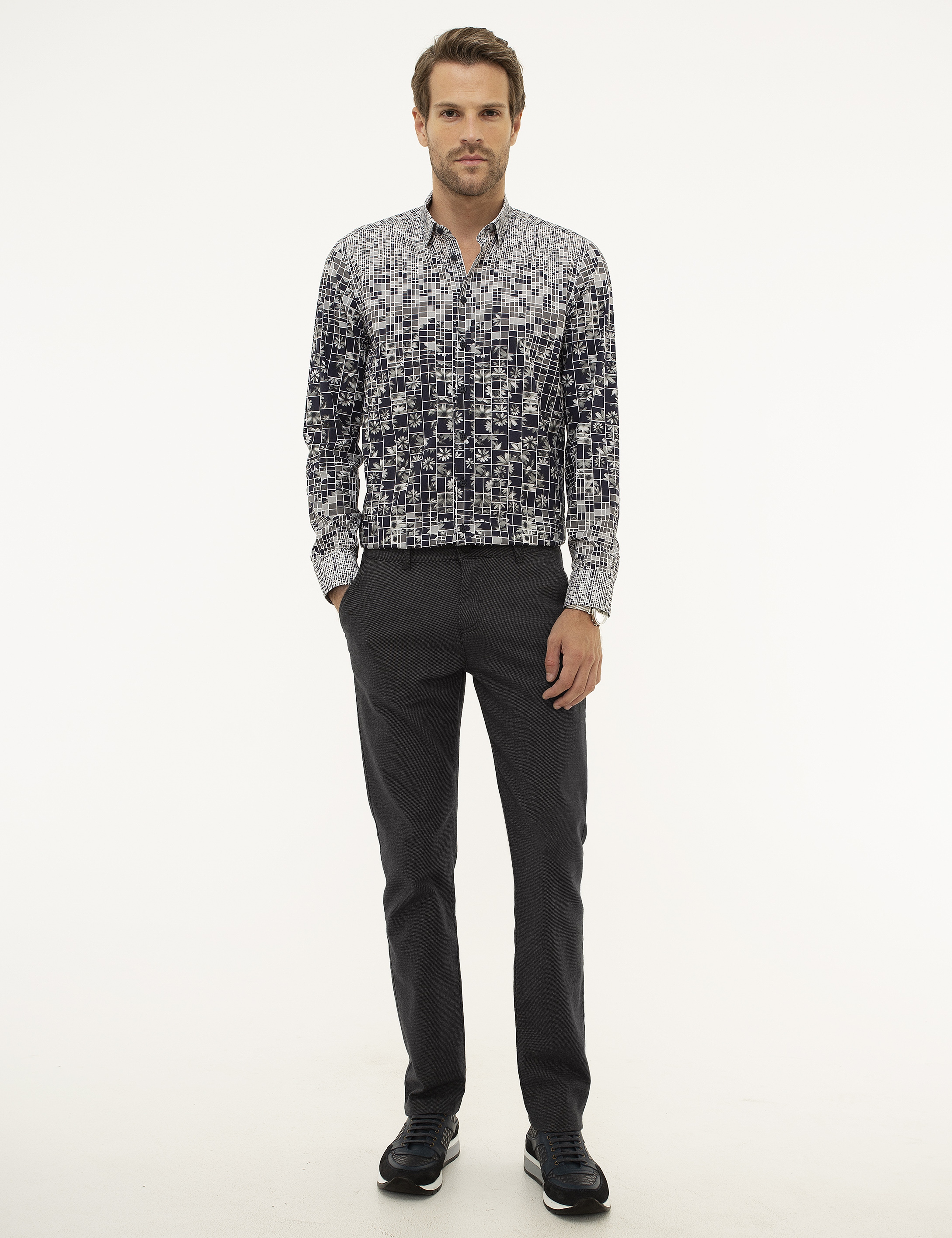 Antrasit Gri Slim Fit Chino Pantolon - Image 1