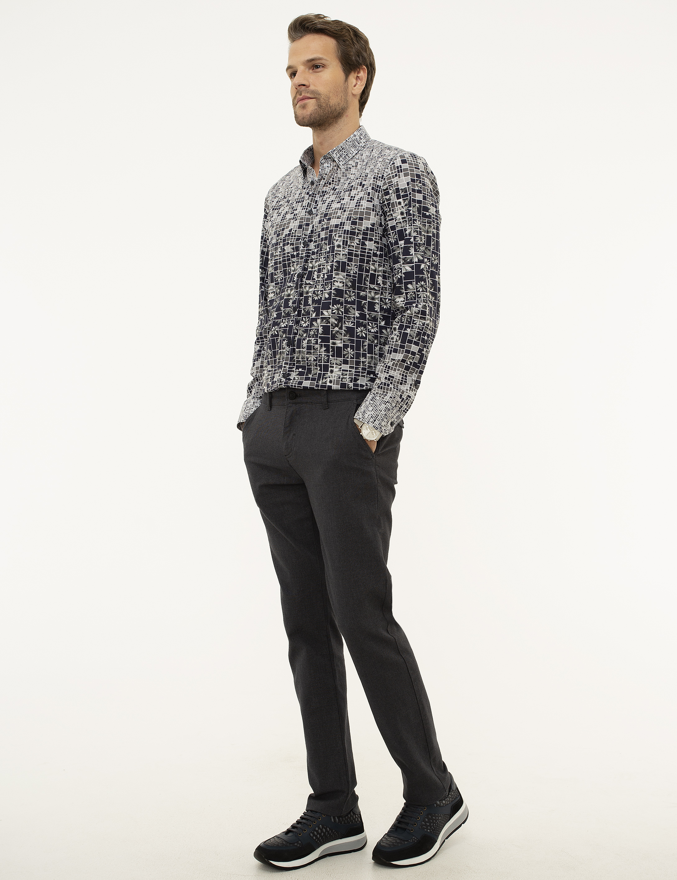 Antrasit Gri Slim Fit Chino Pantolon - Image 2