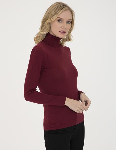 Bordo Slim Fit Balıkçı Yaka Triko Kazak - 50210416046