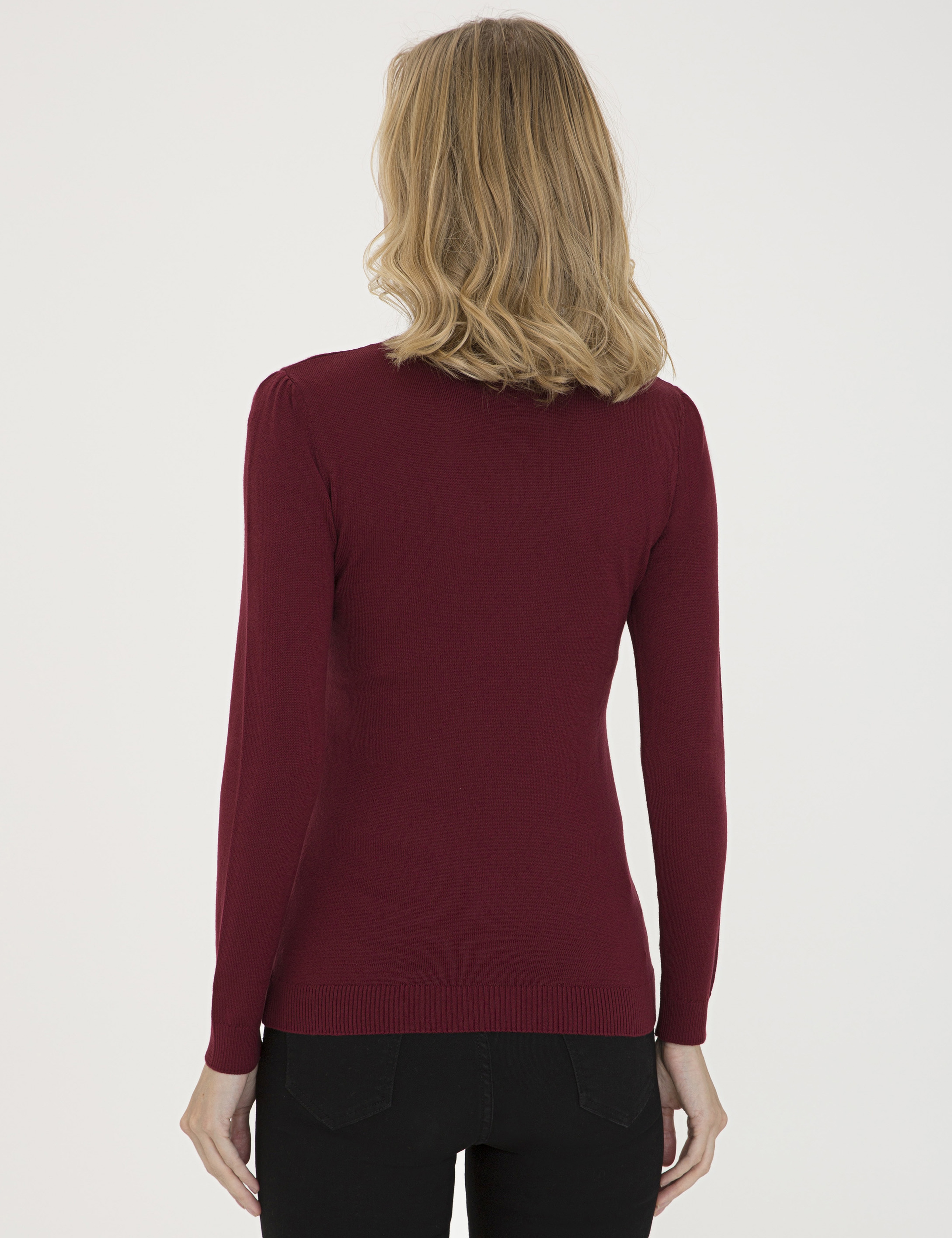 Bordo Slim Fit Balıkçı Yaka Triko Kazak