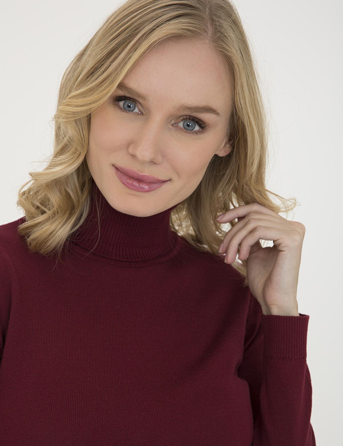 Bordo Slim Fit Balıkçı Yaka Triko Kazak - 50210416046