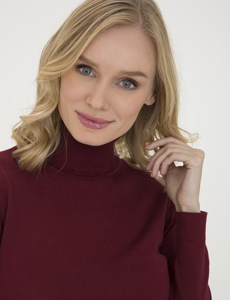 Bordo Slim Fit Balıkçı Yaka Triko Kazak - 50210416046