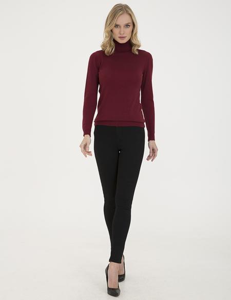 Bordo Slim Fit Balıkçı Yaka Triko Kazak - 50210416046