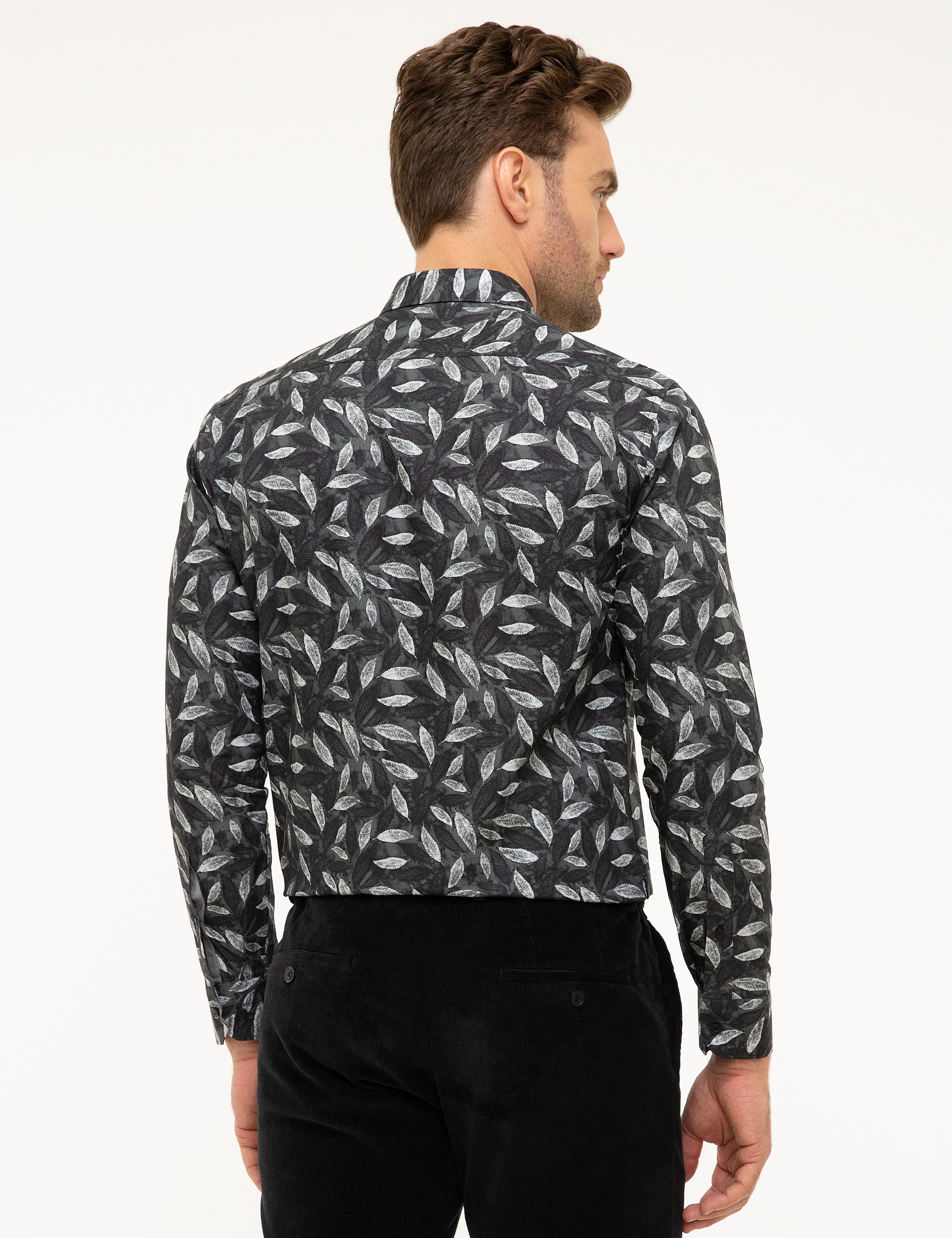 Siyah Slim Fit Uzun Kollu Gömlek - Image 3