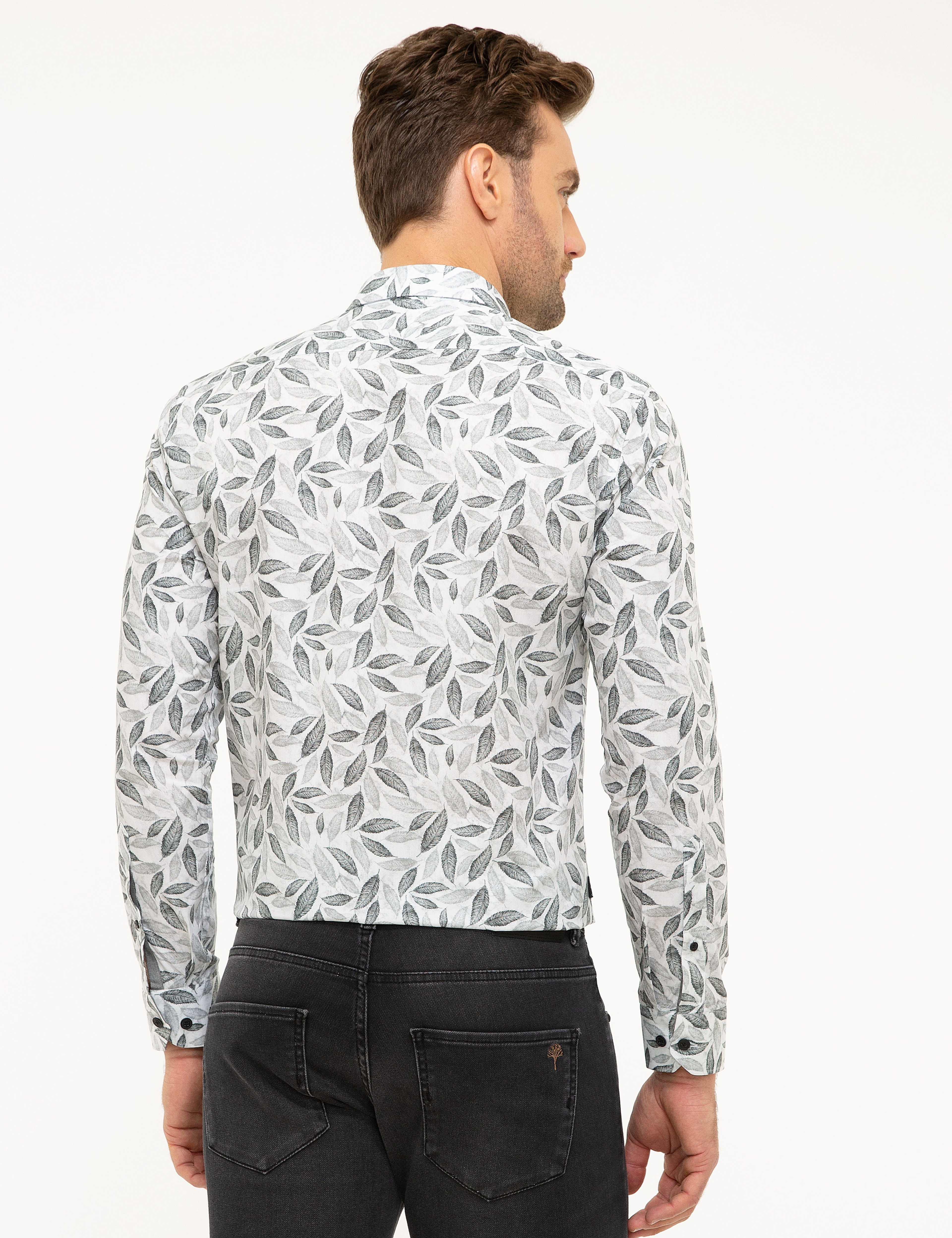 Gri Slim Fit Uzun Kollu Gömlek - Image 3