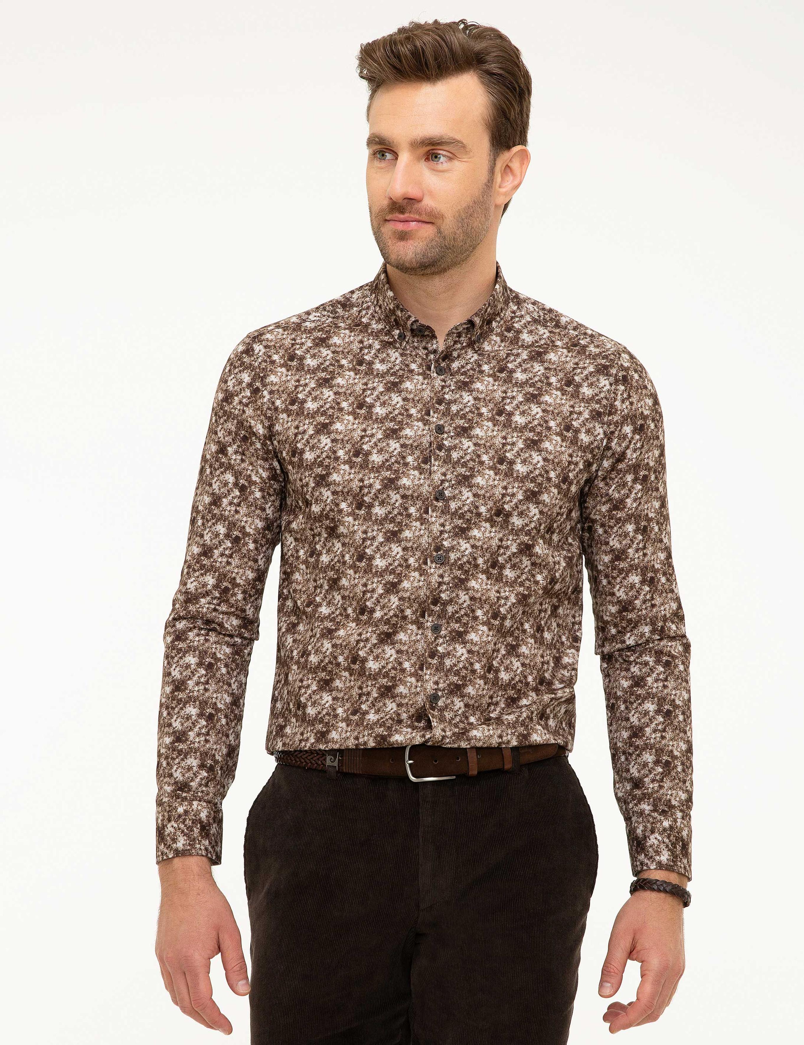 Kahverengi Slim Fit Uzun Kollu Gömlek