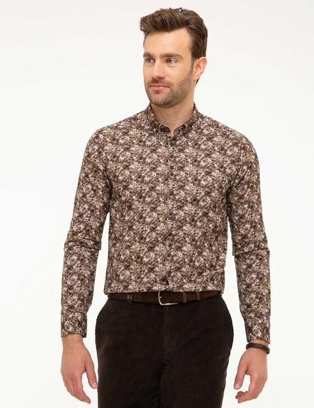 Kahverengi Slim Fit Uzun Kollu Gömlek - 50209321025