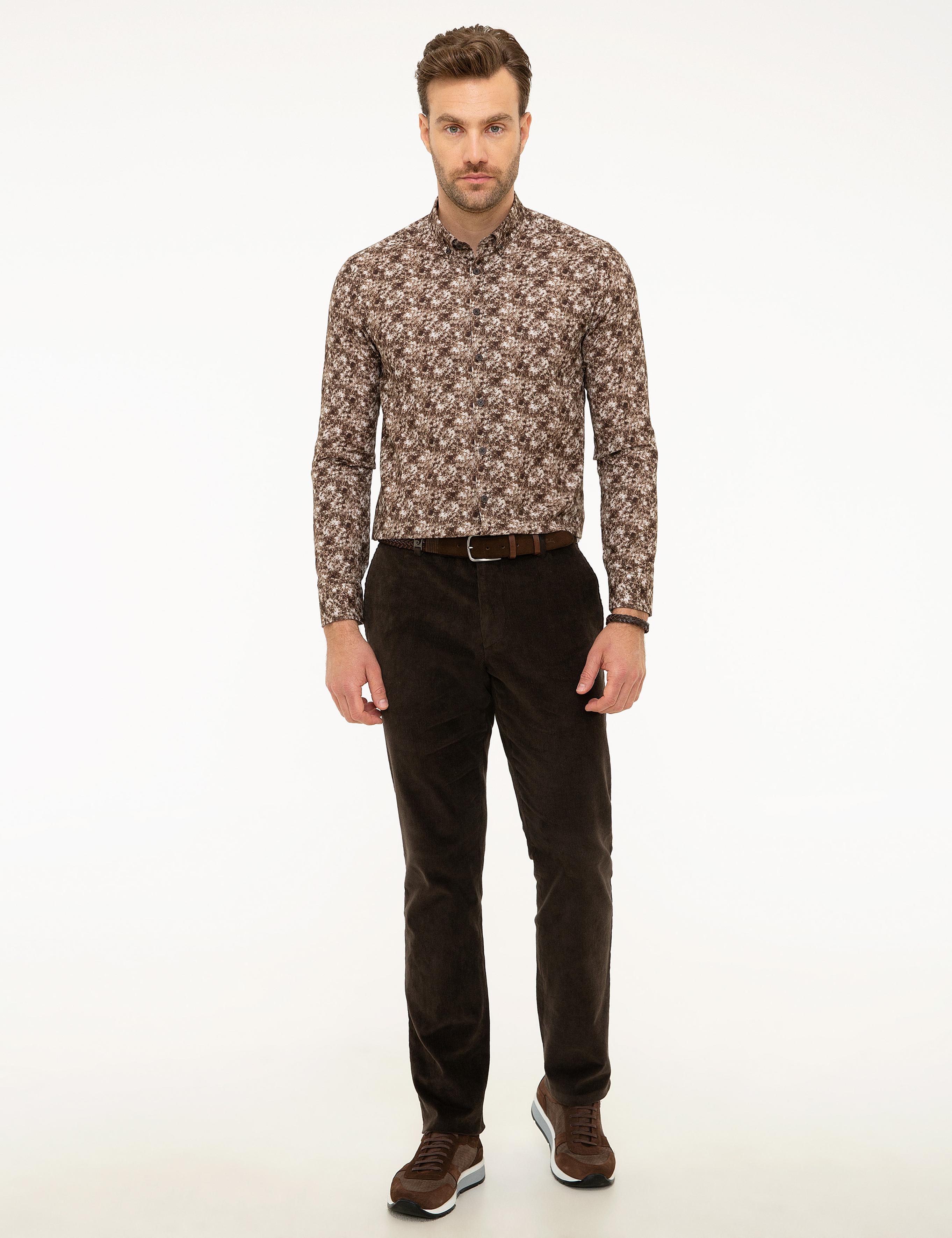 Kahverengi Slim Fit Uzun Kollu Gömlek