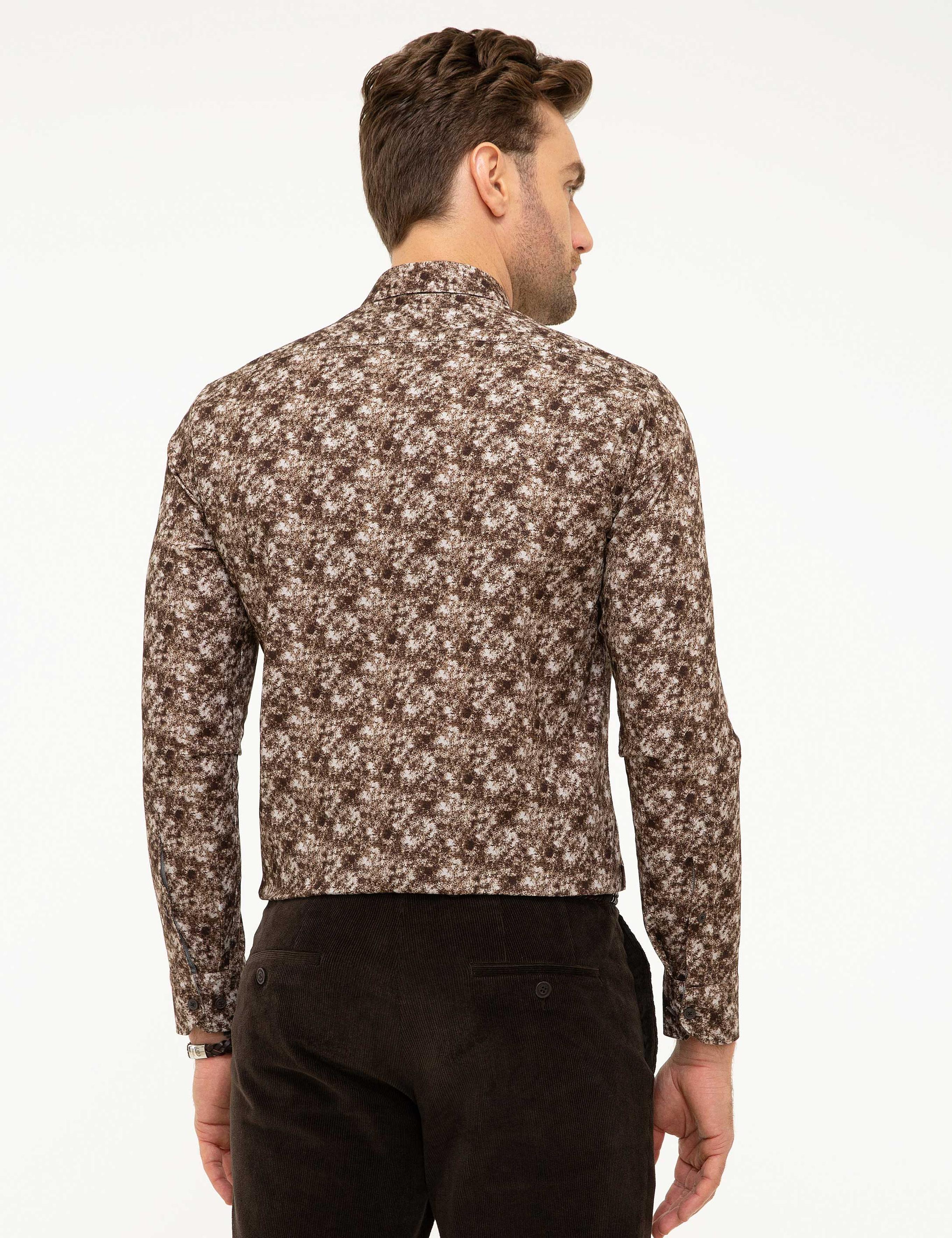 Kahverengi Slim Fit Uzun Kollu Gömlek