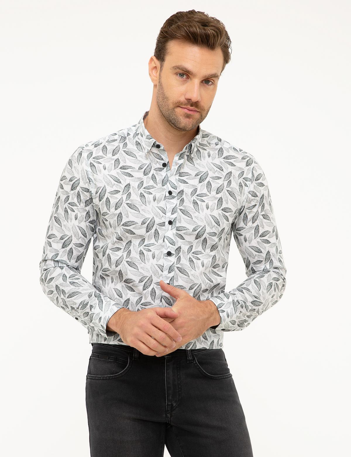 Gri Slim Fit Uzun Kollu Gömlek