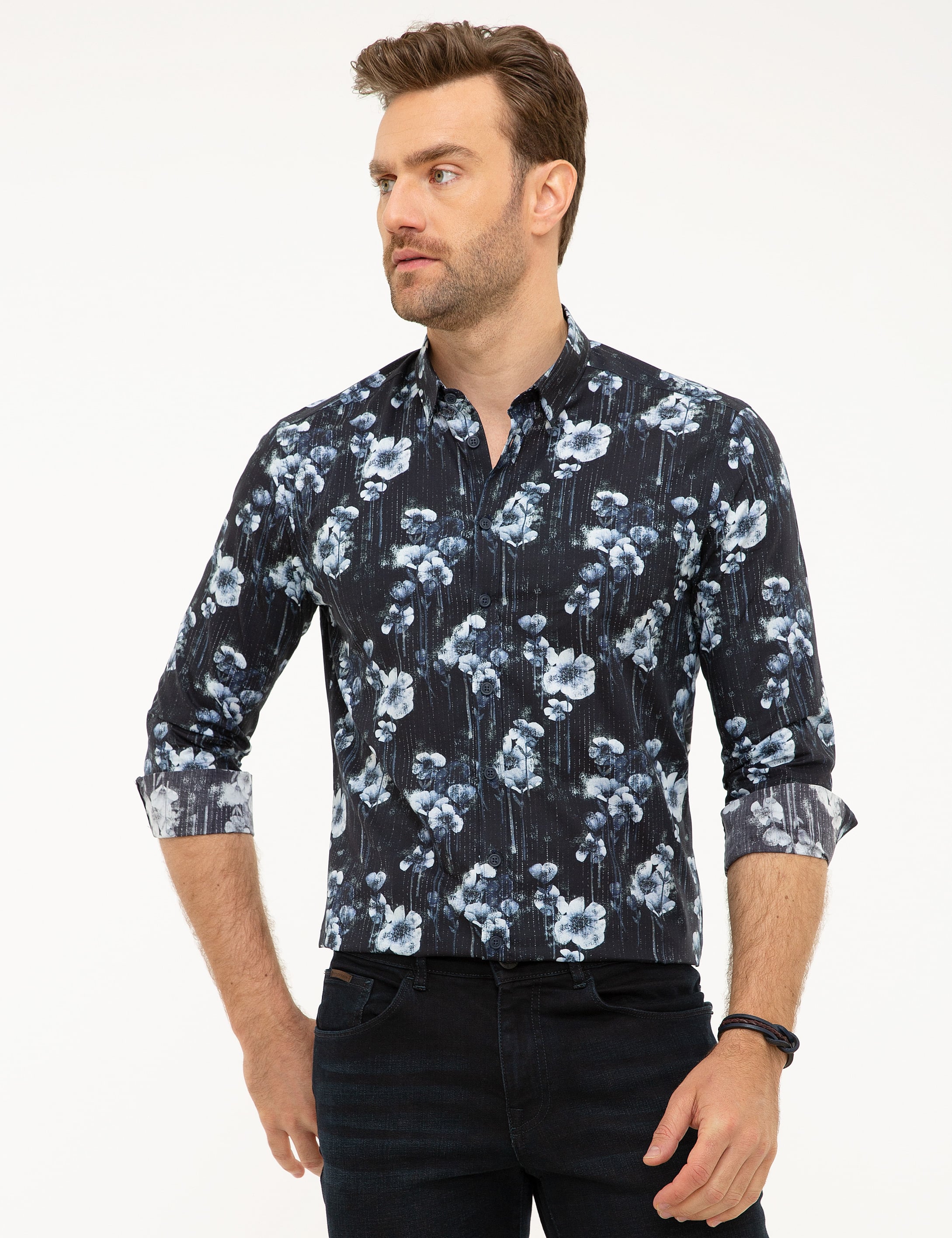 Lacivert Slim Fit Uzun Kollu Gömlek
