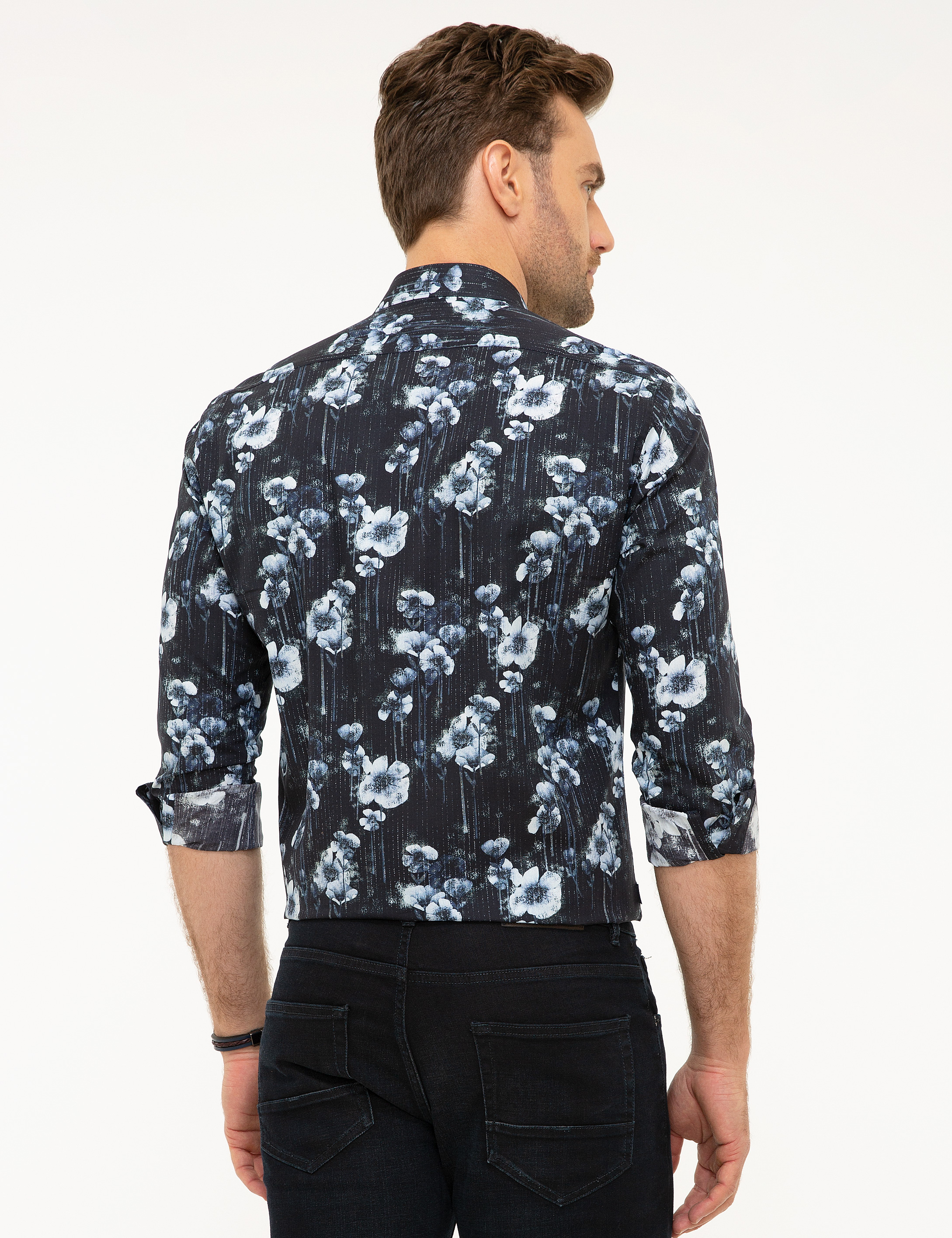 Lacivert Slim Fit Uzun Kollu Gömlek