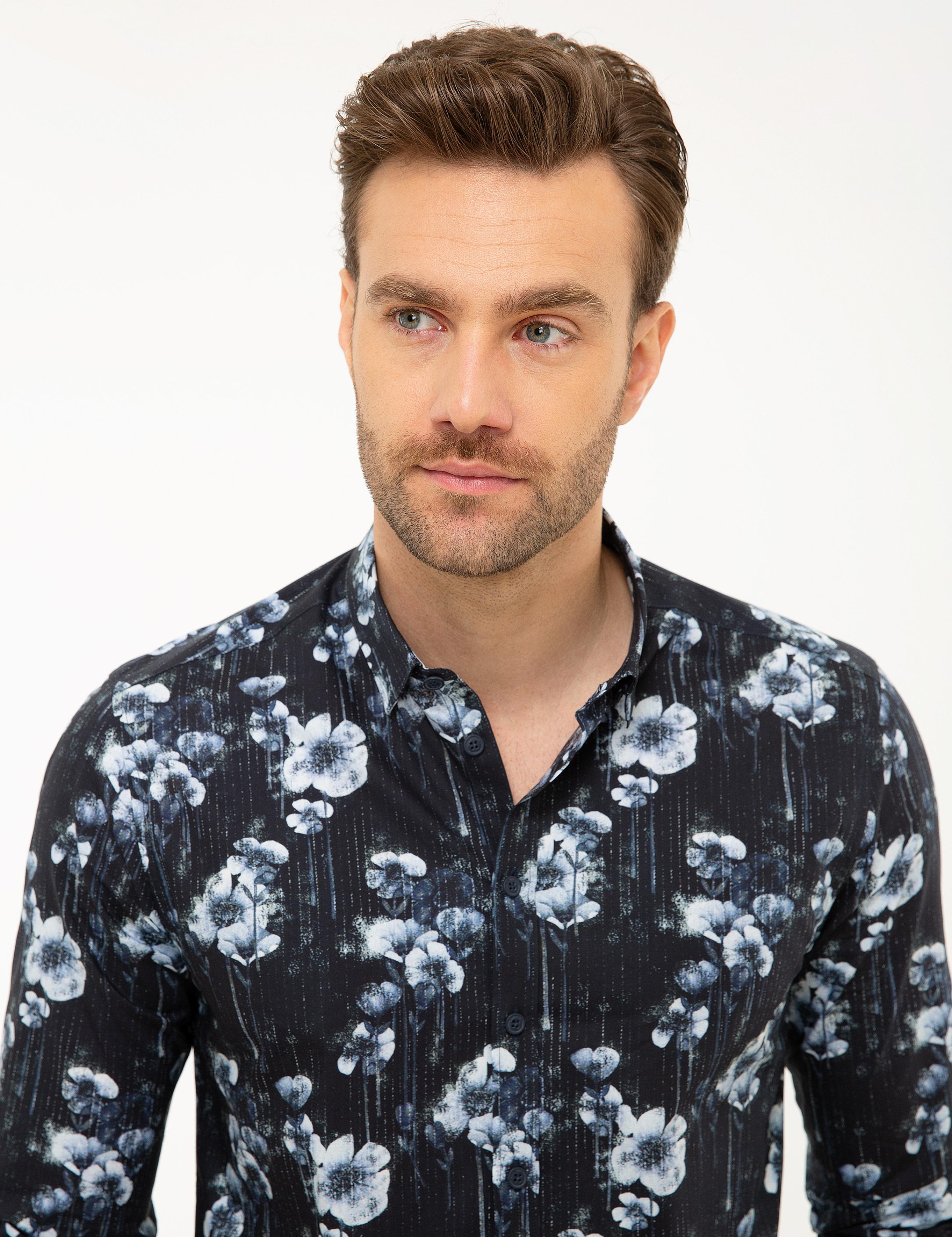 Lacivert Slim Fit Uzun Kollu Gömlek