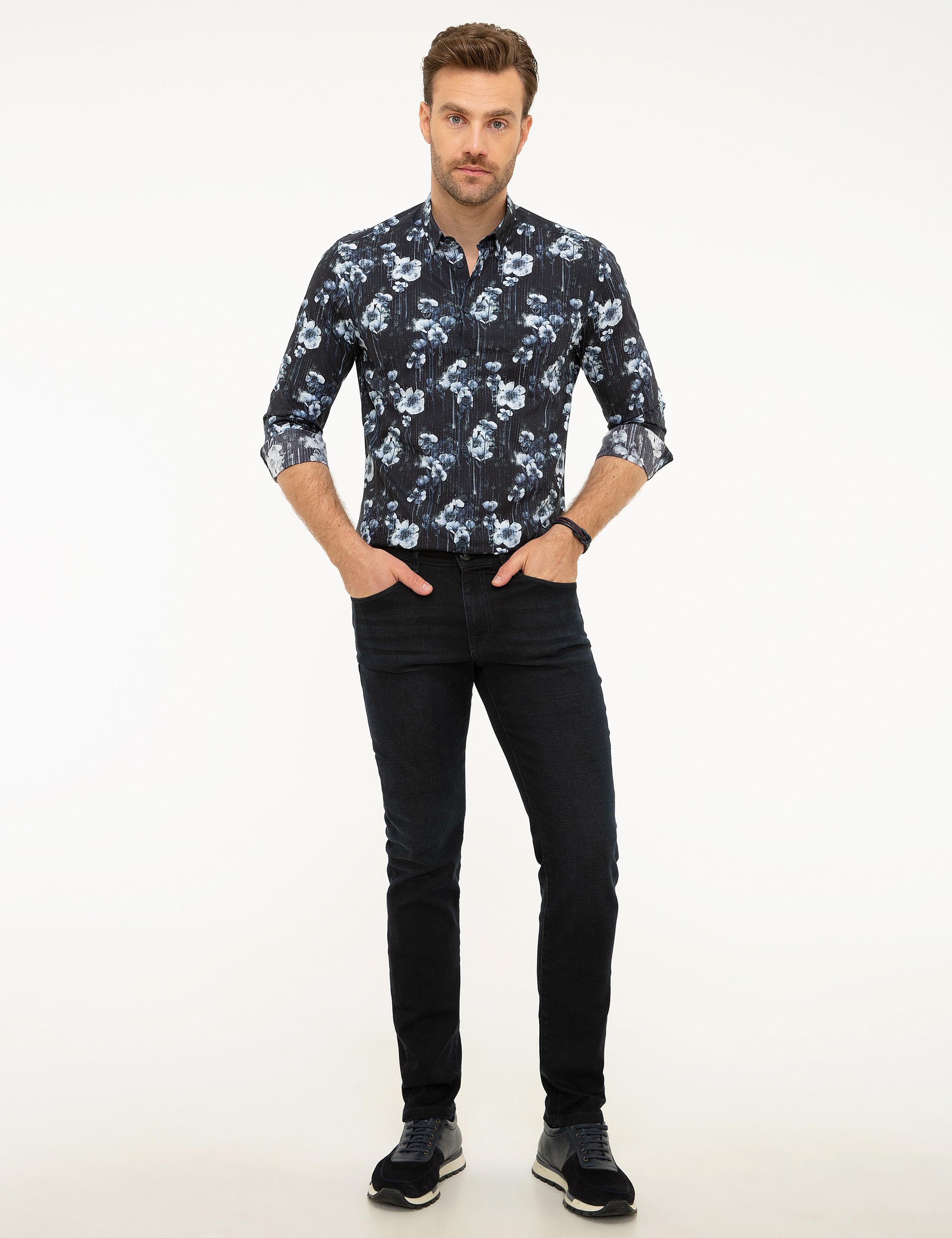 Lacivert Slim Fit Uzun Kollu Gömlek