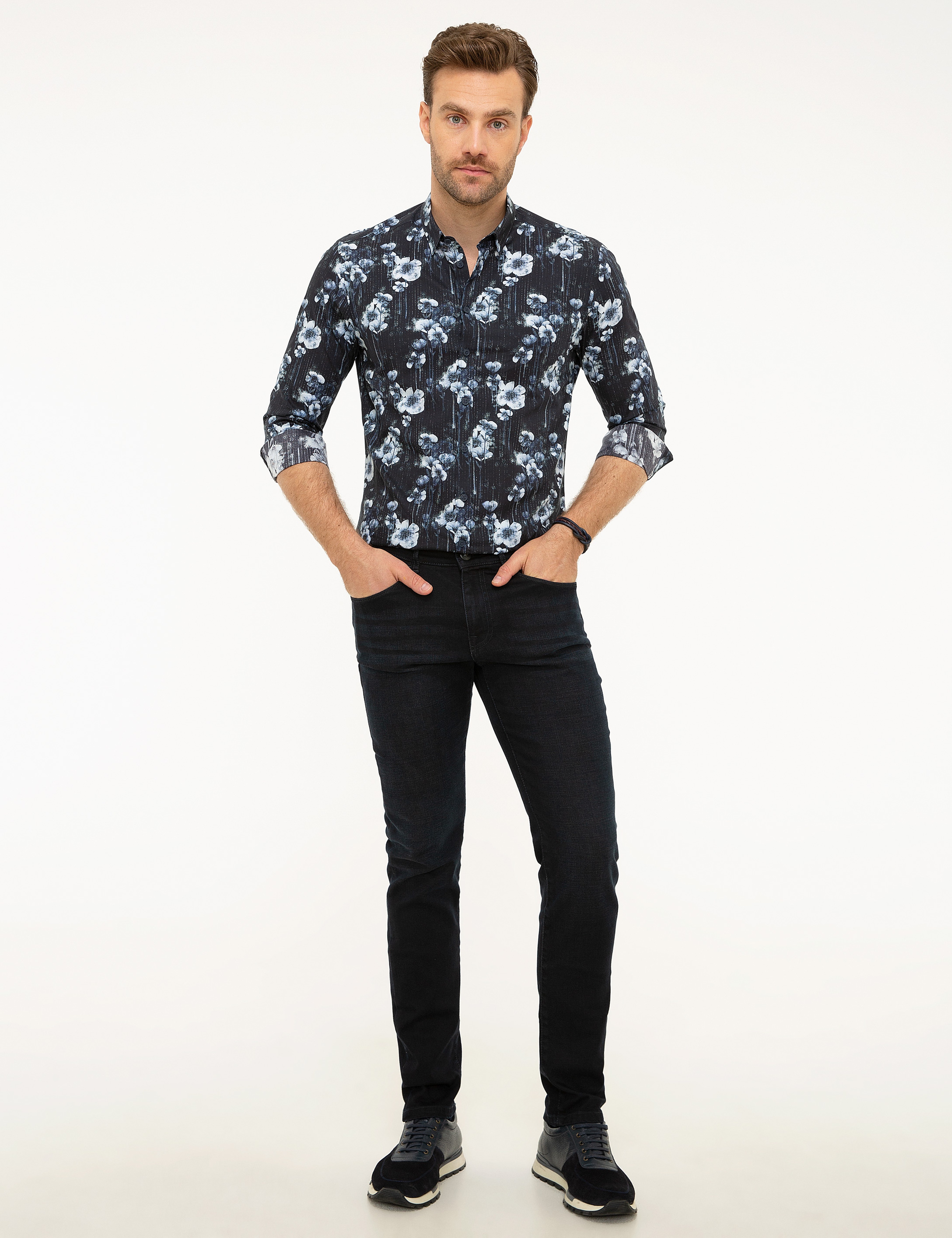 Lacivert Slim Fit Uzun Kollu Gömlek - Image 4