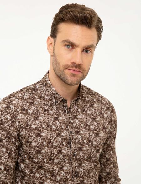 Kahverengi Slim Fit Uzun Kollu Gömlek - 50209321025