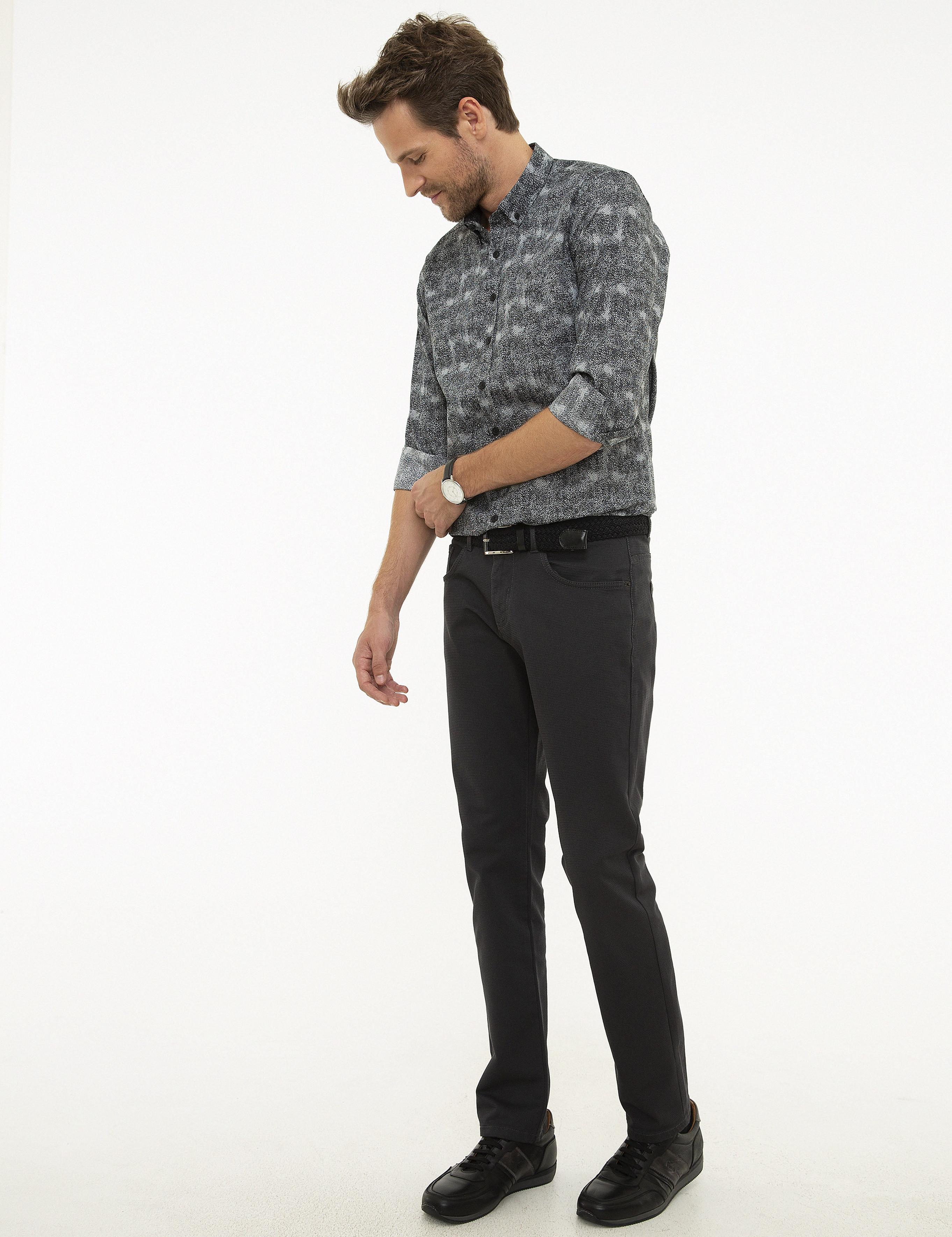 Antrasit Slim Fit Kanvas Pantolon