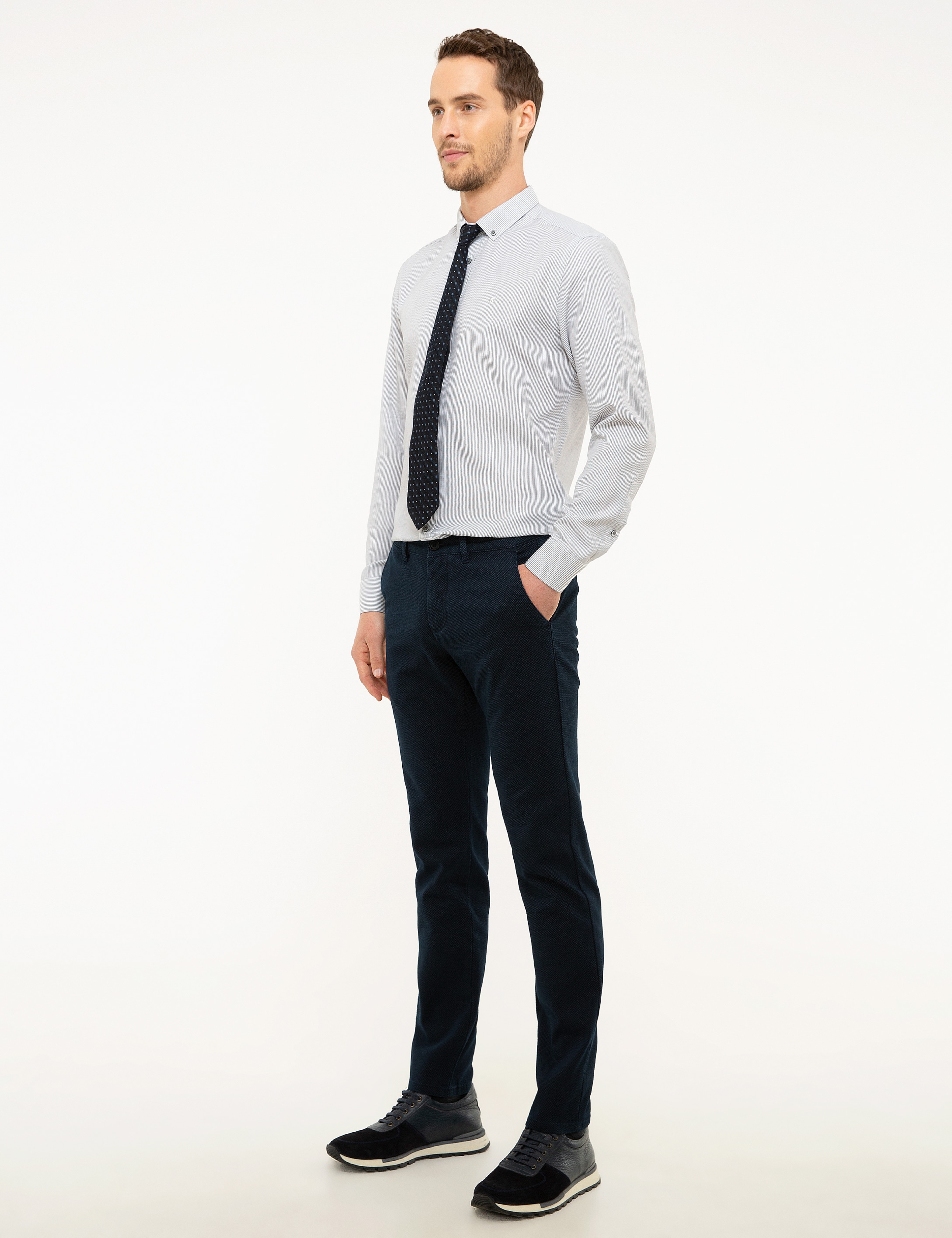 Lacivert Slim Fit Kanvas Pantolon