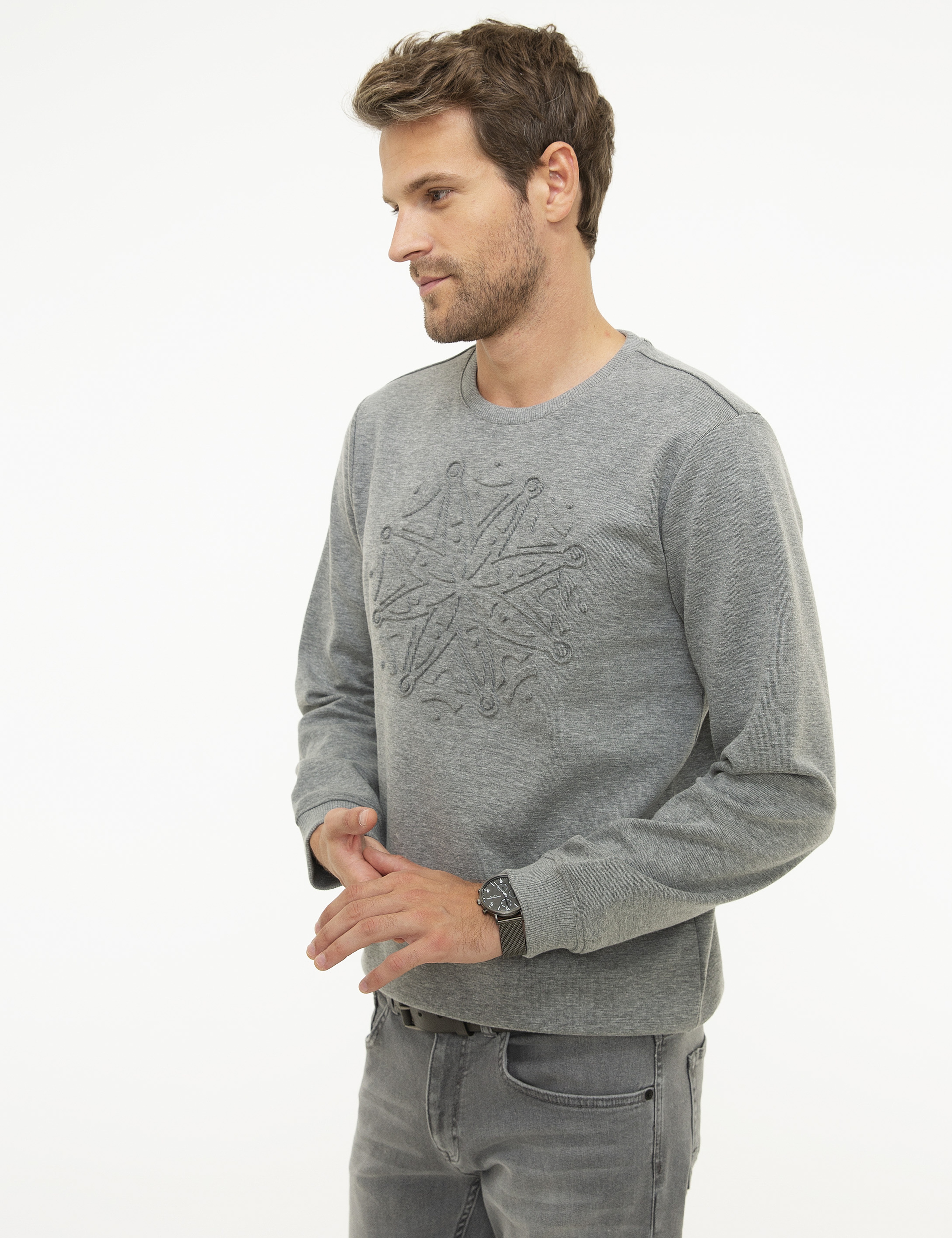 Koyu Gri Melanj Regular Fit Sweatshirt - Image 3