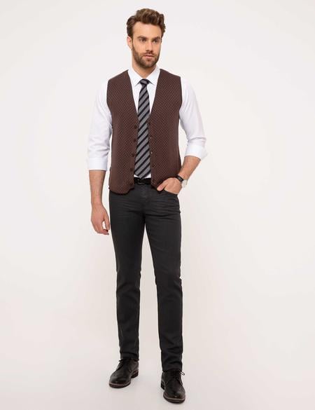Kahverengi Slim Fit Triko Yelek - 50212218023