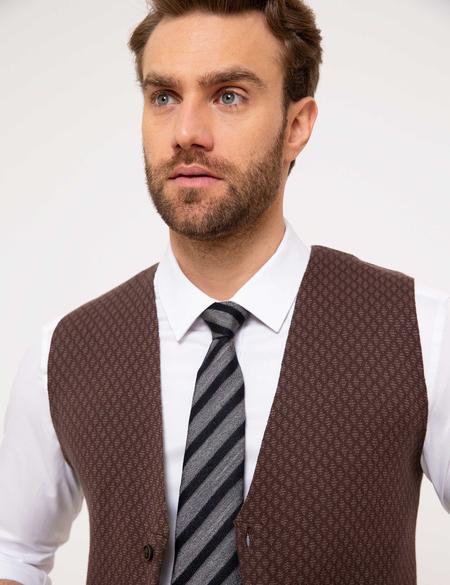 Kahverengi Slim Fit Triko Yelek - 50212218023