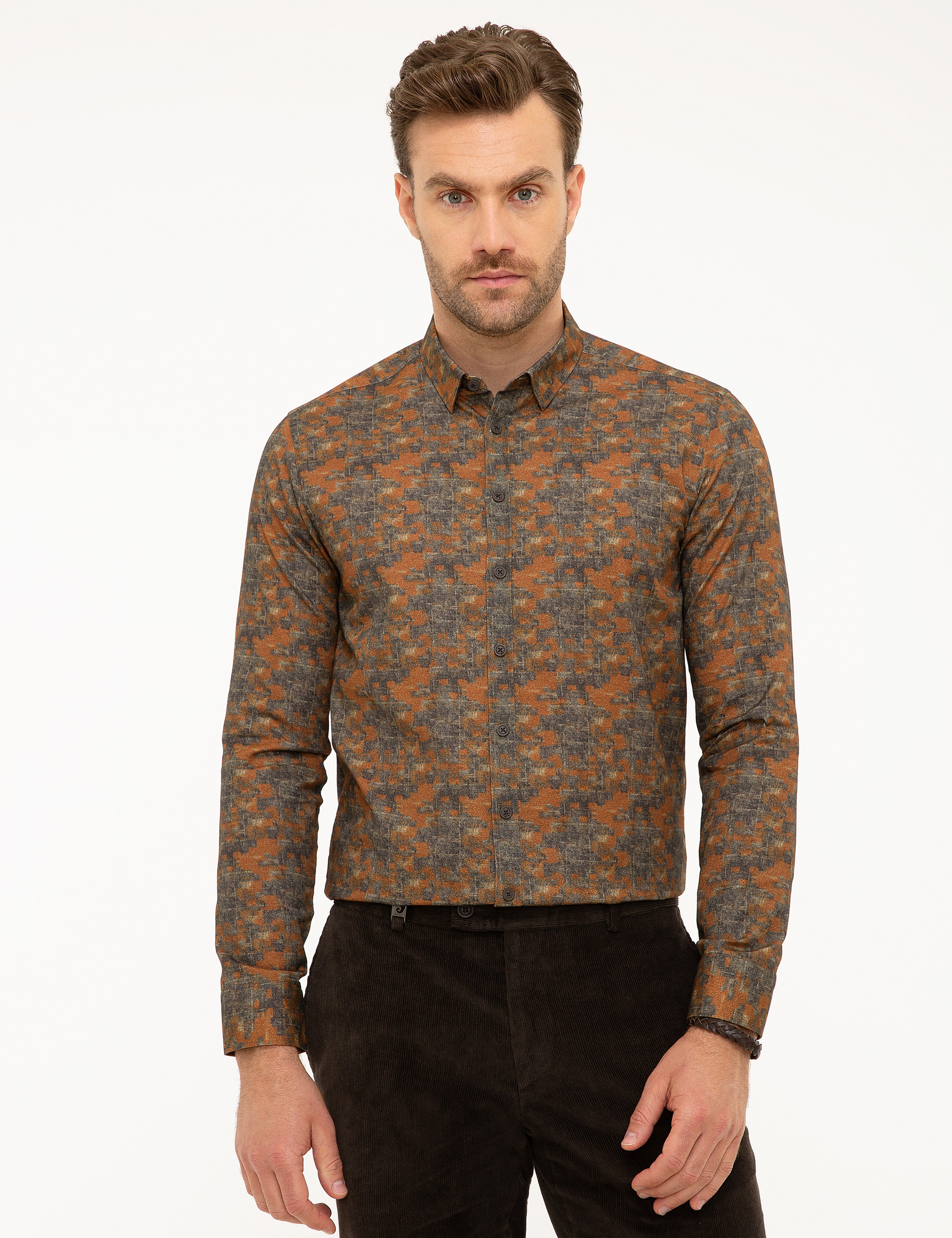 Turuncu Slim Fit Uzun Kollu Gömlek - Image 1