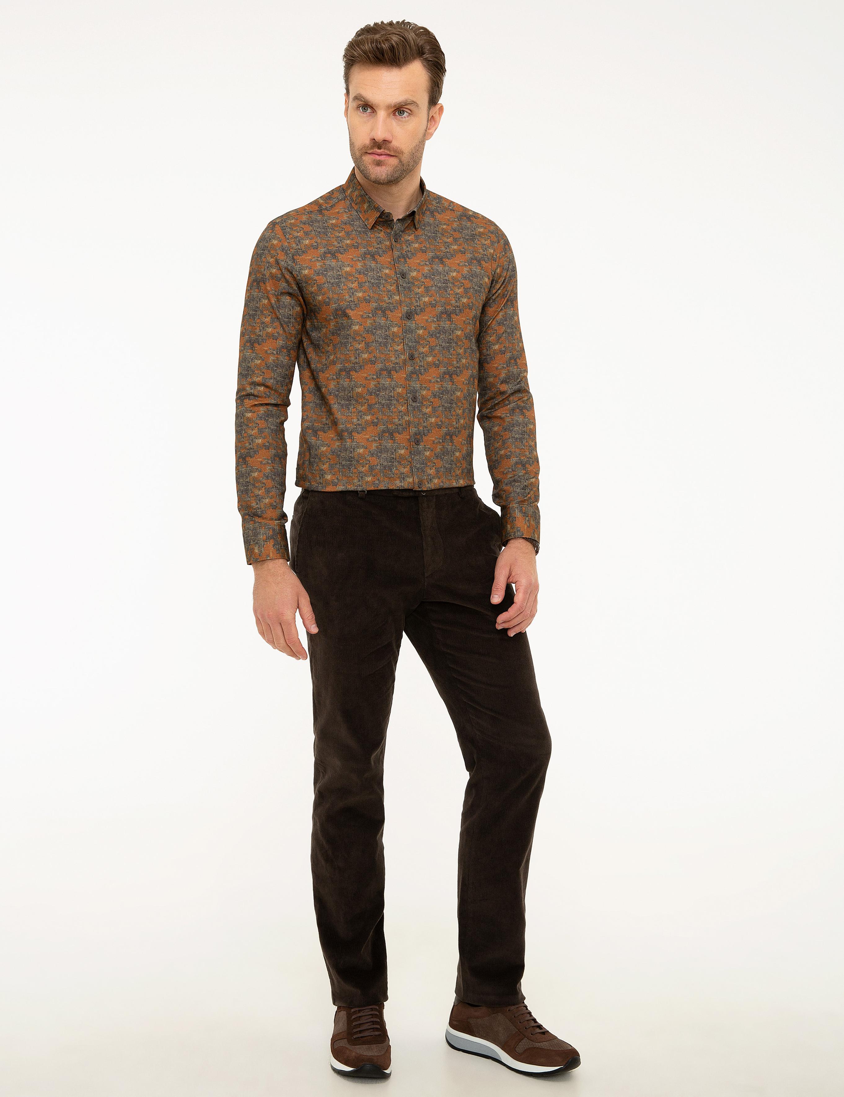 Turuncu Slim Fit Uzun Kollu Gömlek