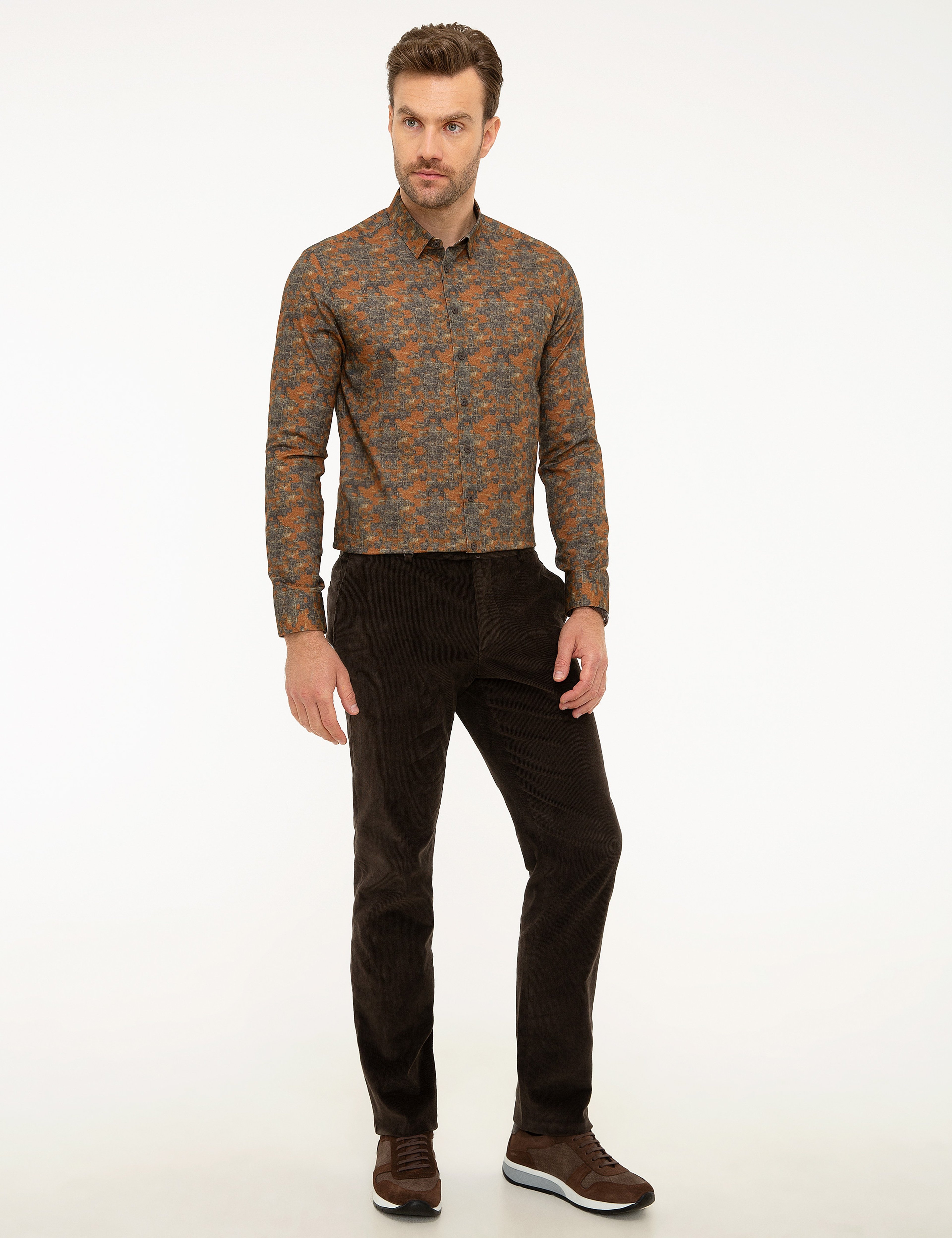 Turuncu Slim Fit Uzun Kollu Gömlek - Image 4