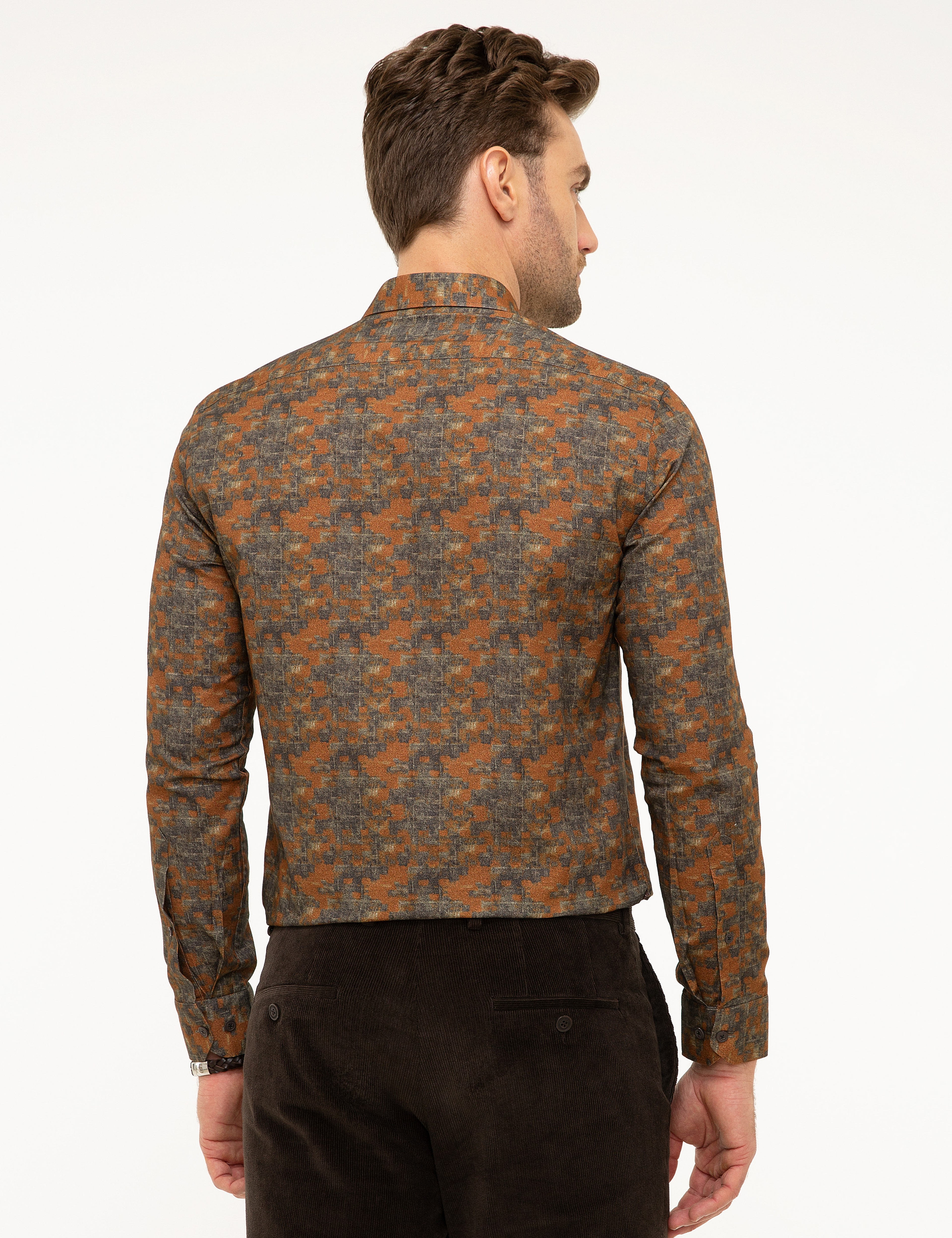 Turuncu Slim Fit Uzun Kollu Gömlek