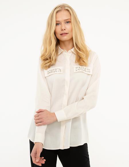 Ekru Regular Fit Uzun Kollu Gömlek - 50209191039