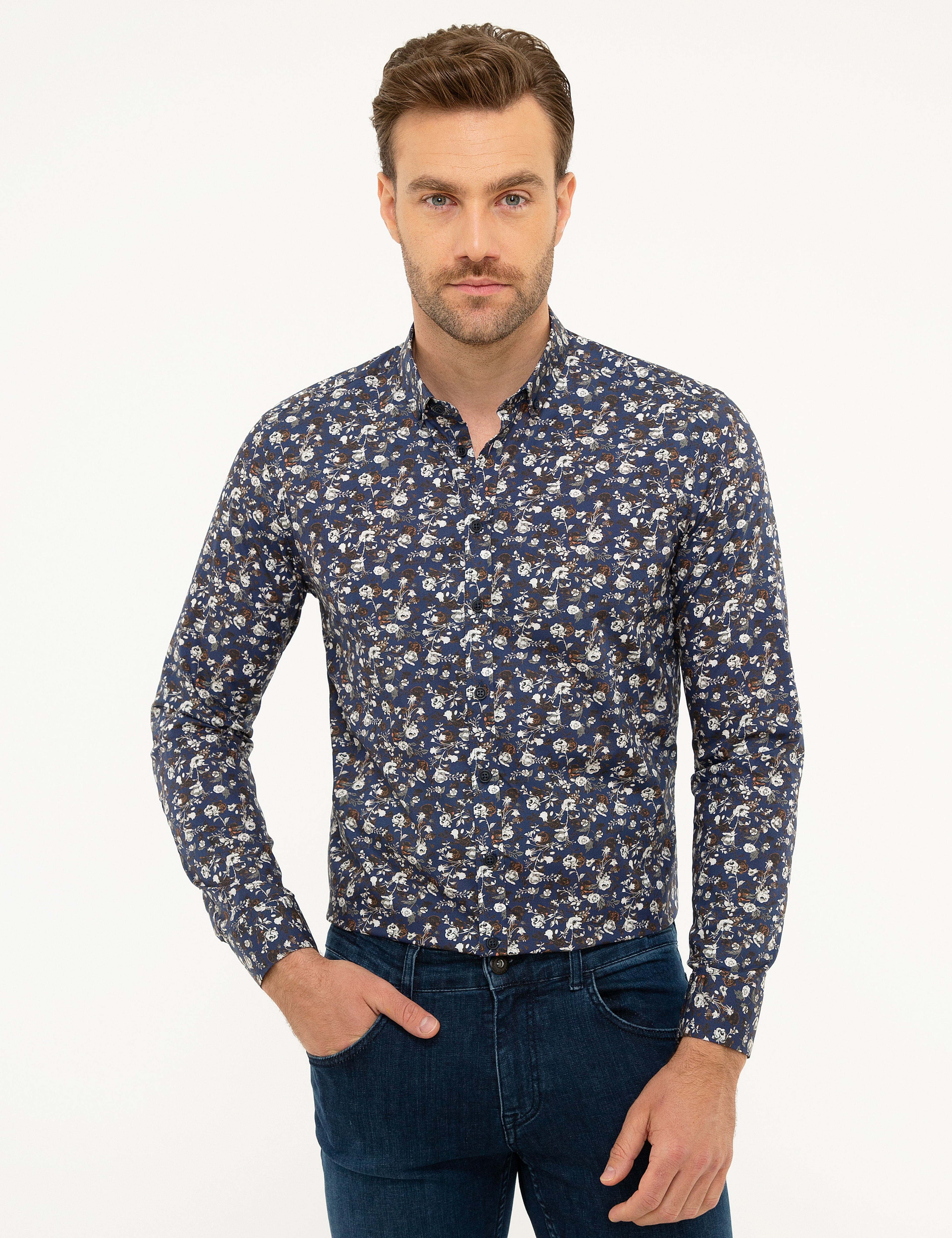 Lacivert Slim Fit Gömlek - Image 1