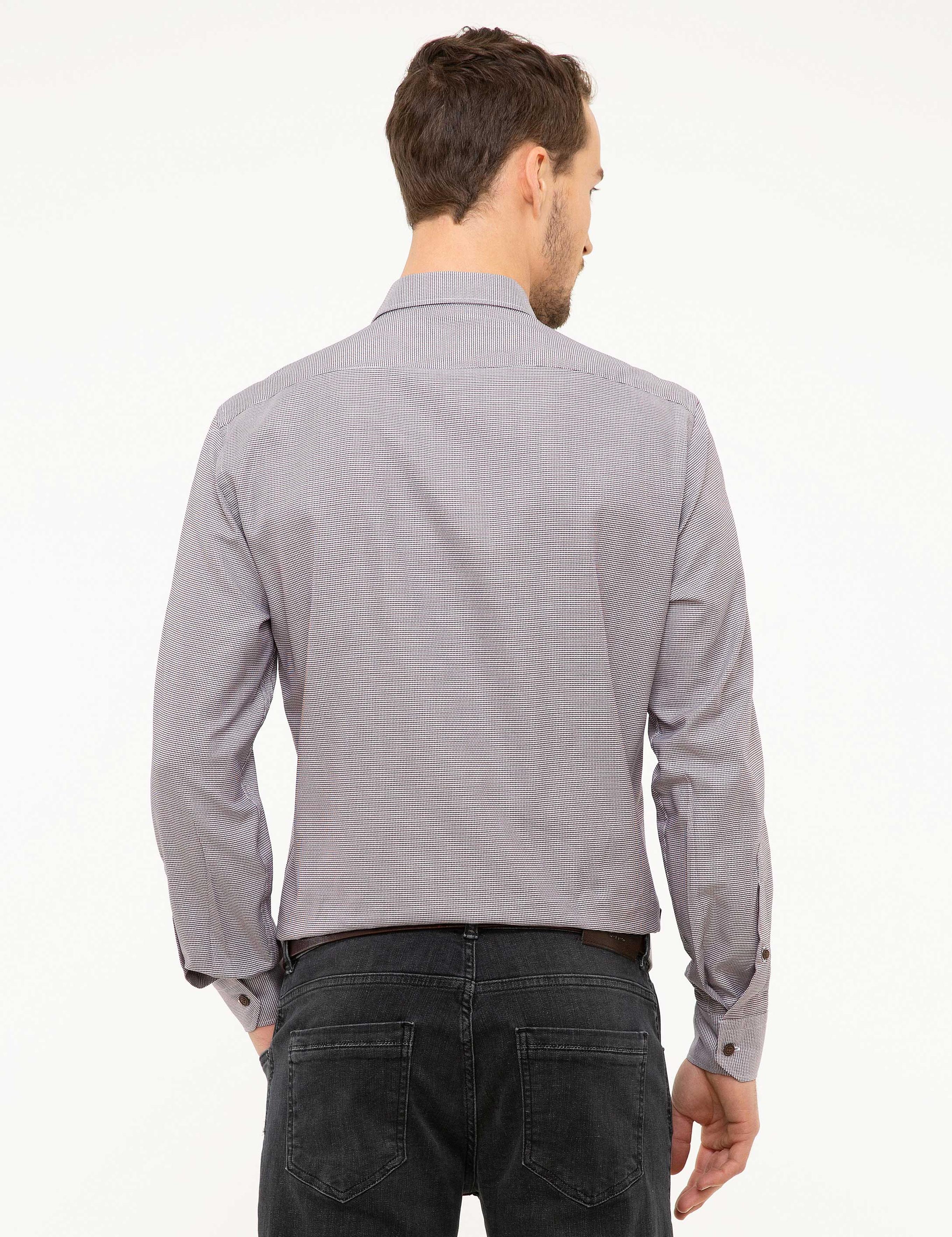 Bordo Slim Fit Uzun Kollu Gömlek