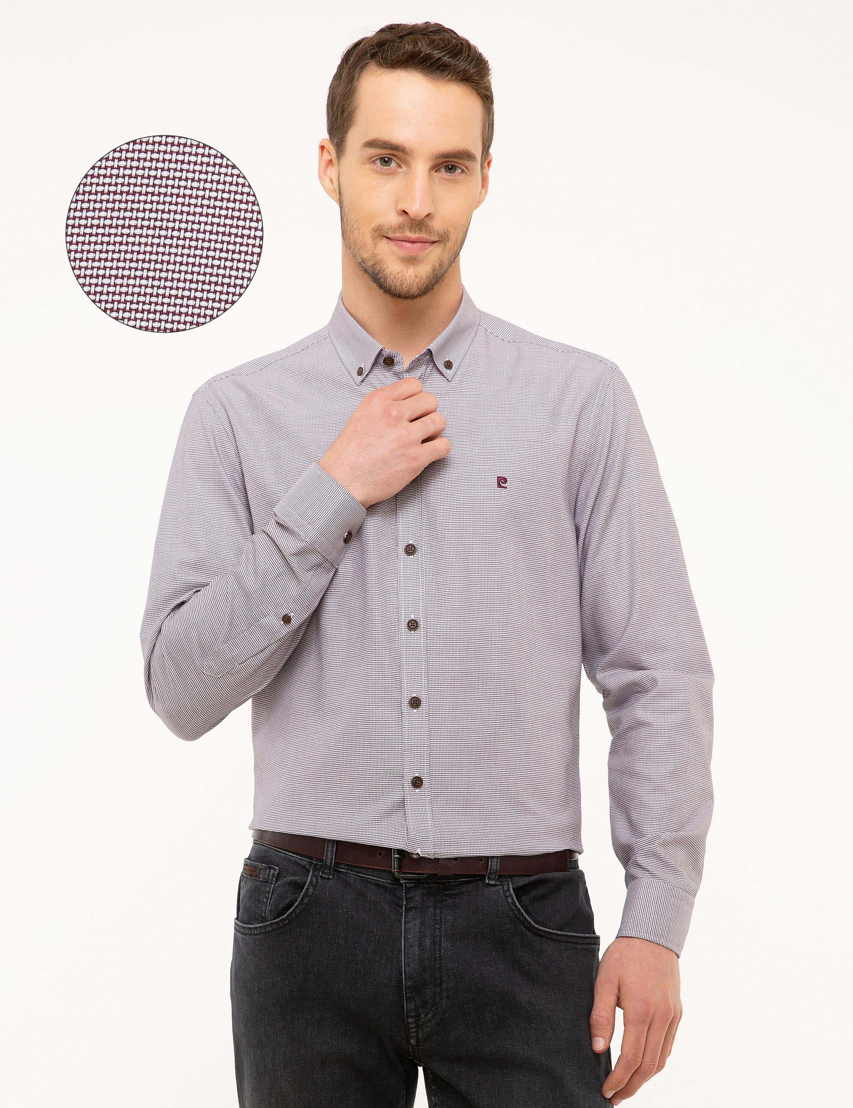 Bordo Slim Fit Uzun Kollu Gömlek