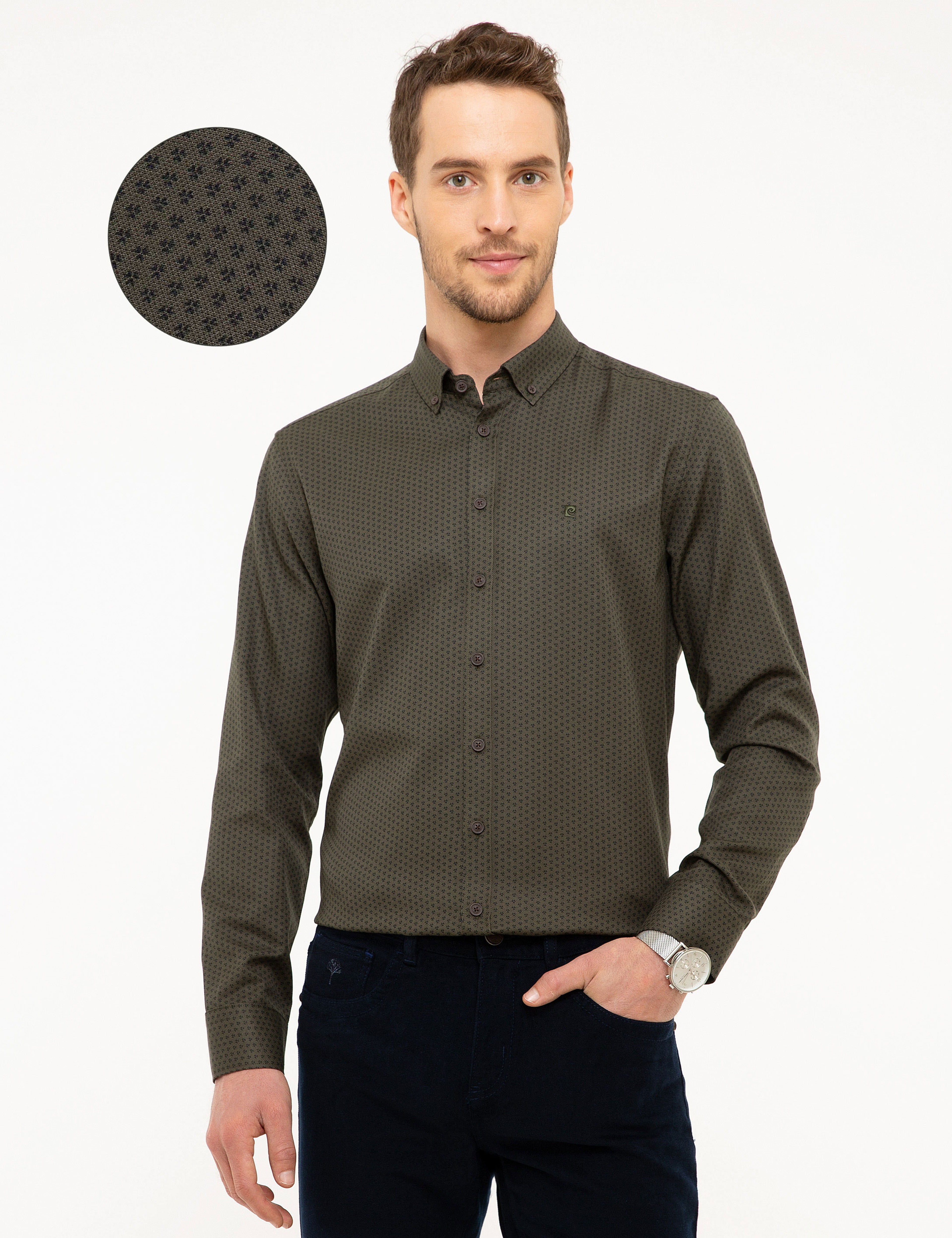Yeşil Slim Fit Uzun Kollu Gömlek - Image 1