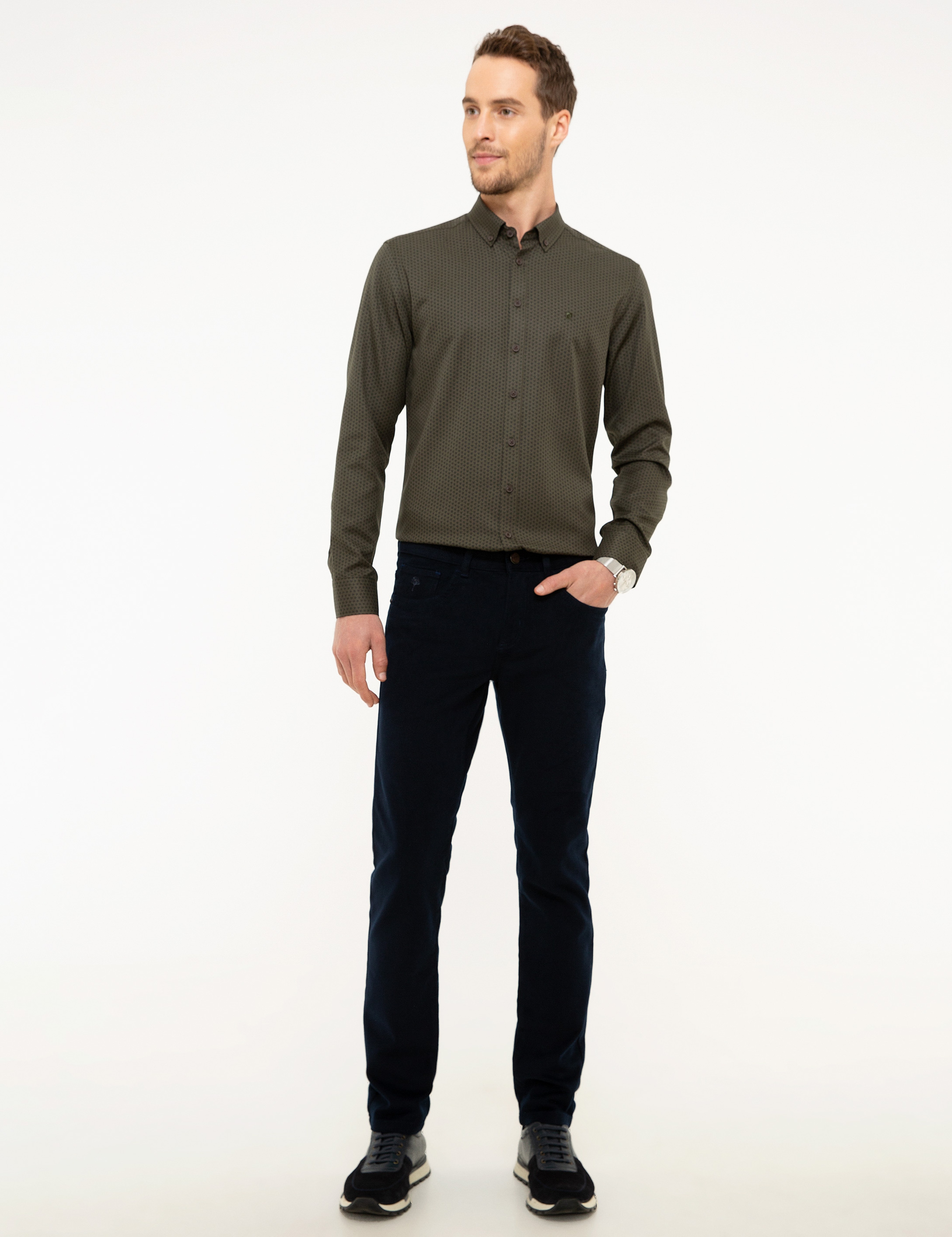 Yeşil Slim Fit Uzun Kollu Gömlek - Image 4