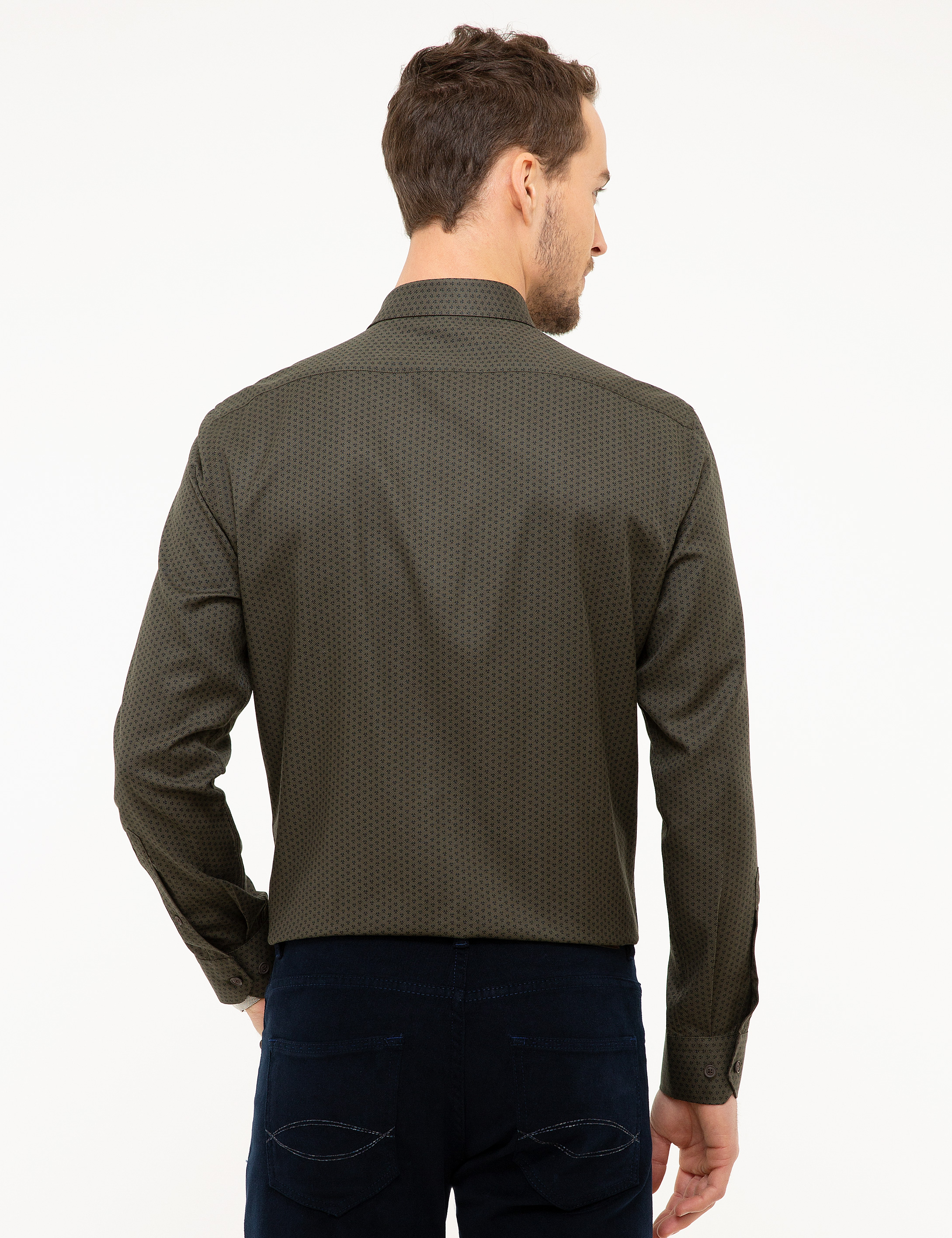 Yeşil Slim Fit Uzun Kollu Gömlek