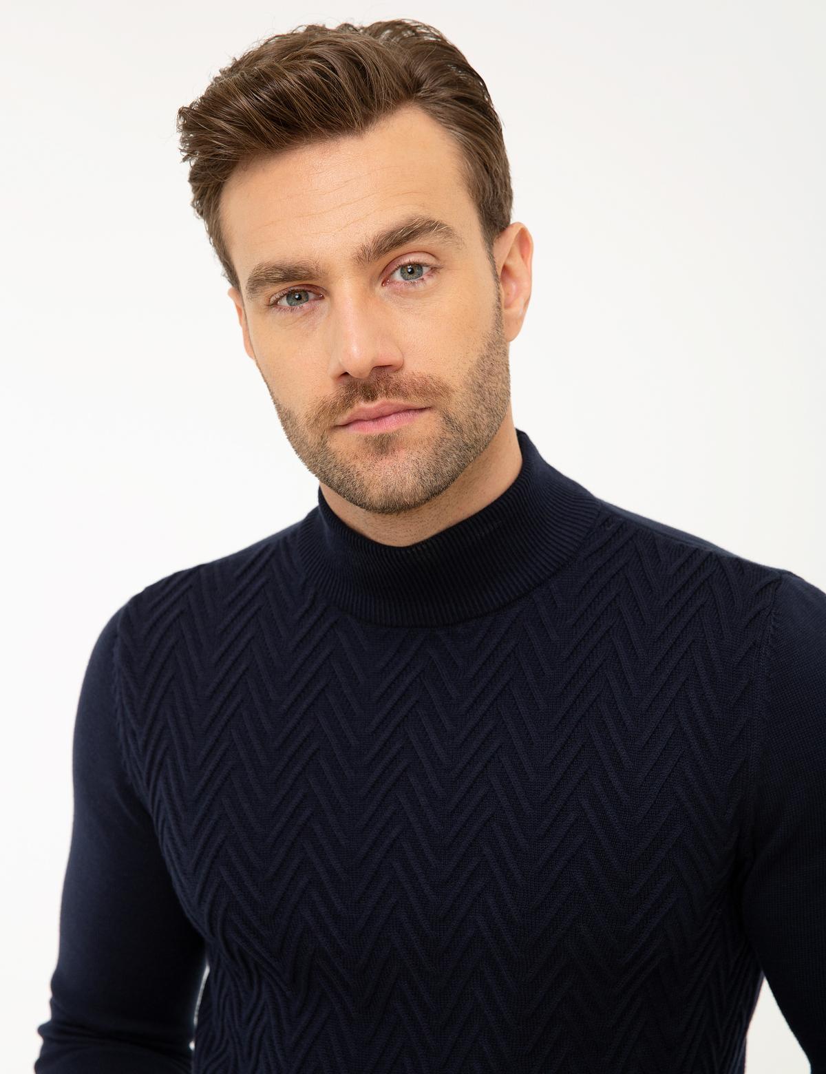 Koyu Lacivert Slim Fit Triko Kazak - 50209946044