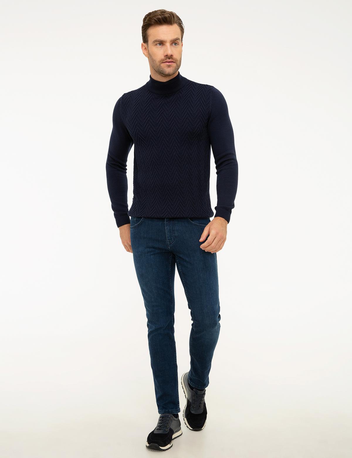 Koyu Lacivert Slim Fit Triko Kazak - 50209946044