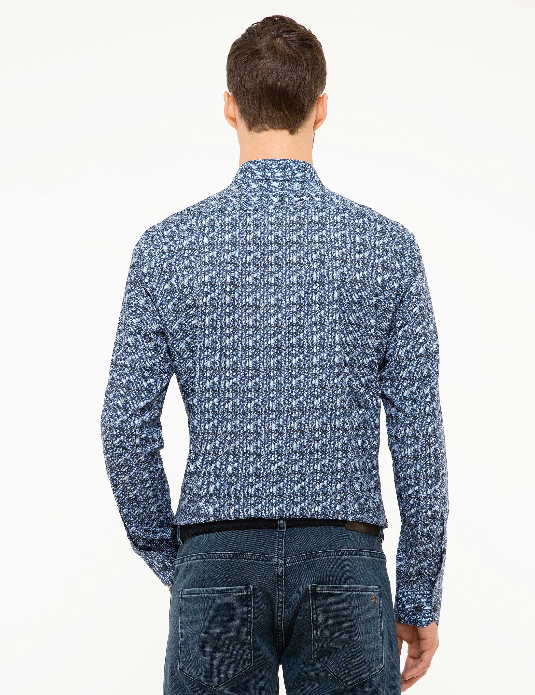 Lacivert Slim Fit Uzun Kollu Gömlek