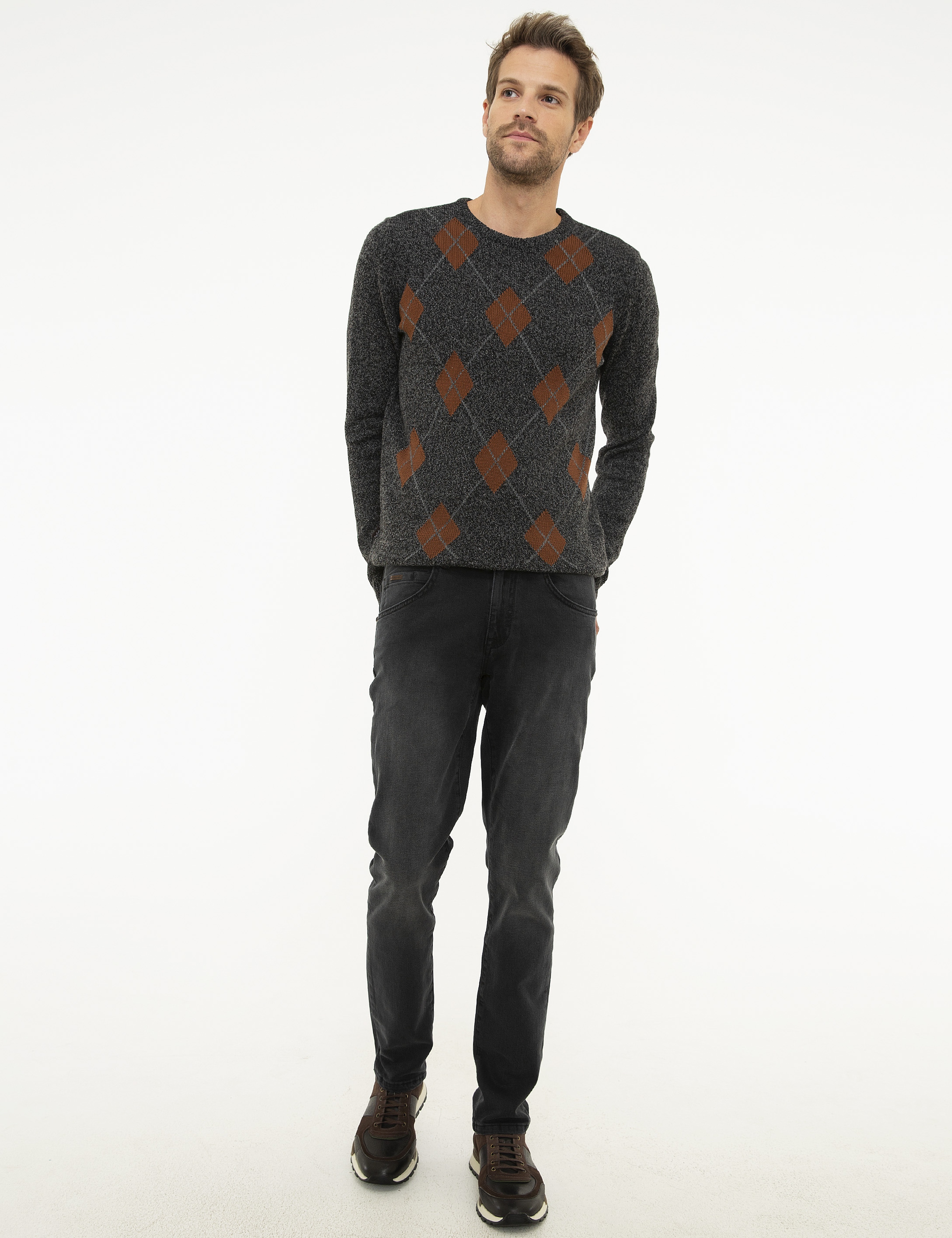 Füme Slim Fit Bisiklet Yaka Triko Kazak