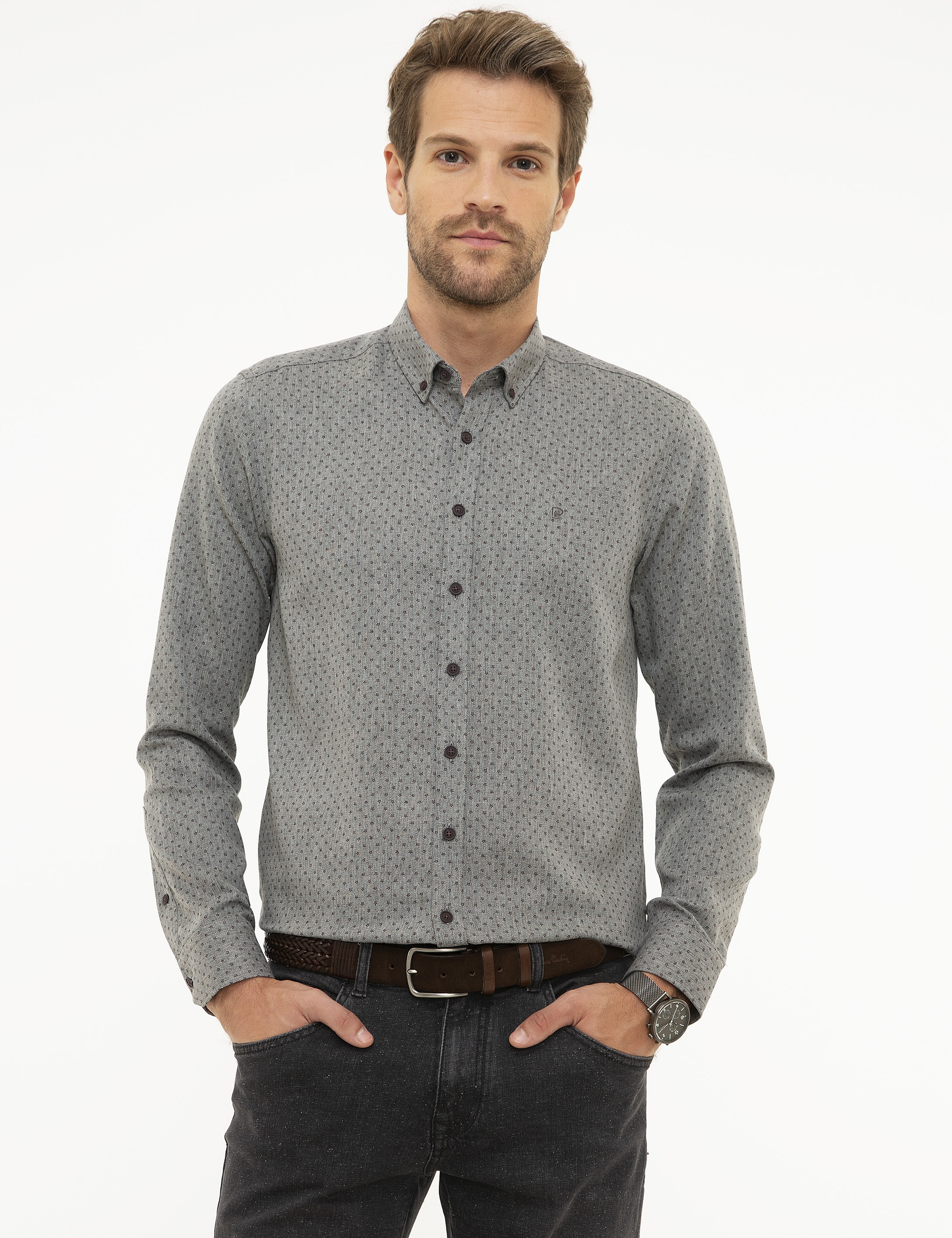 Gri Slim Fit Gömlek - Image 1