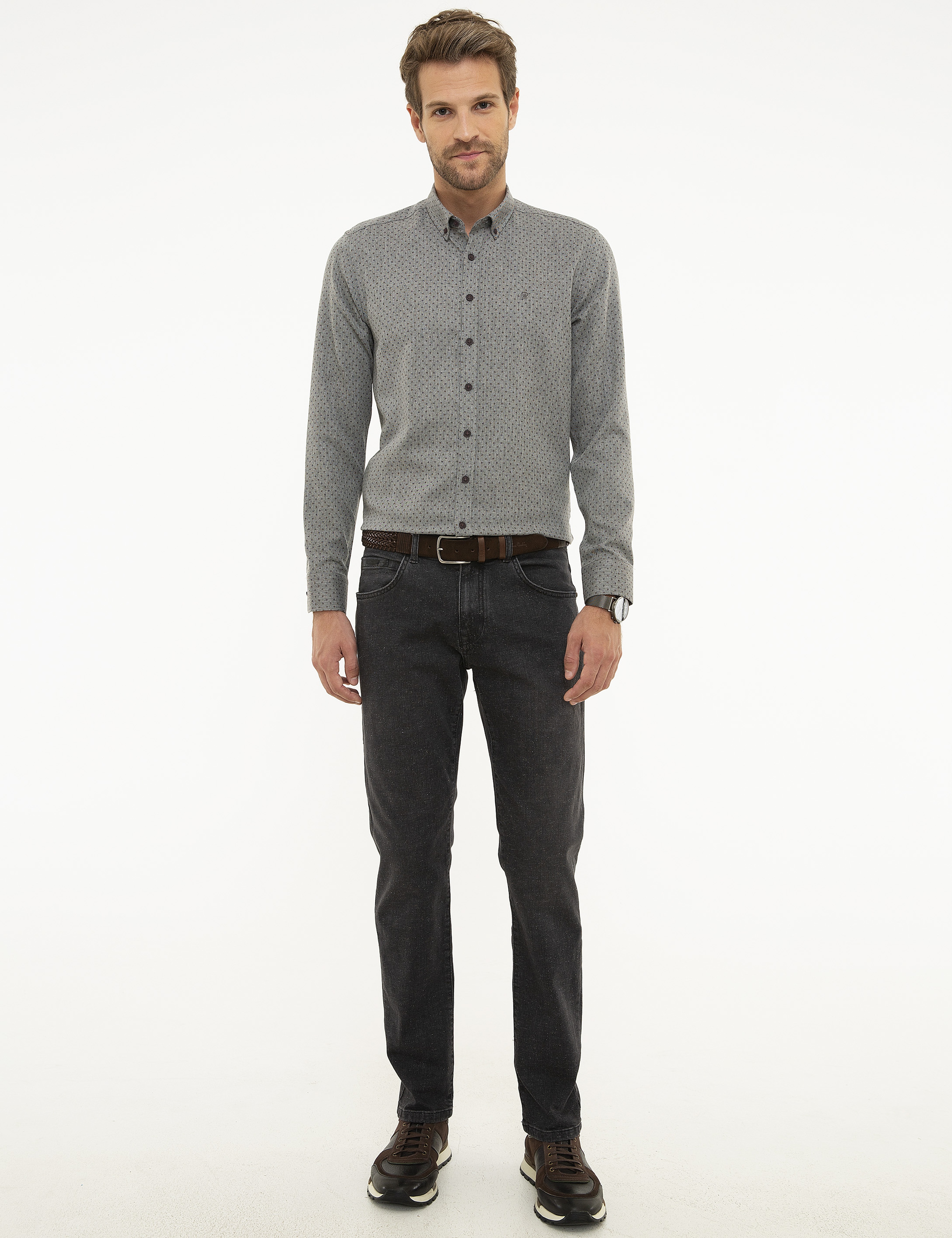 Gri Slim Fit Gömlek - Image 4