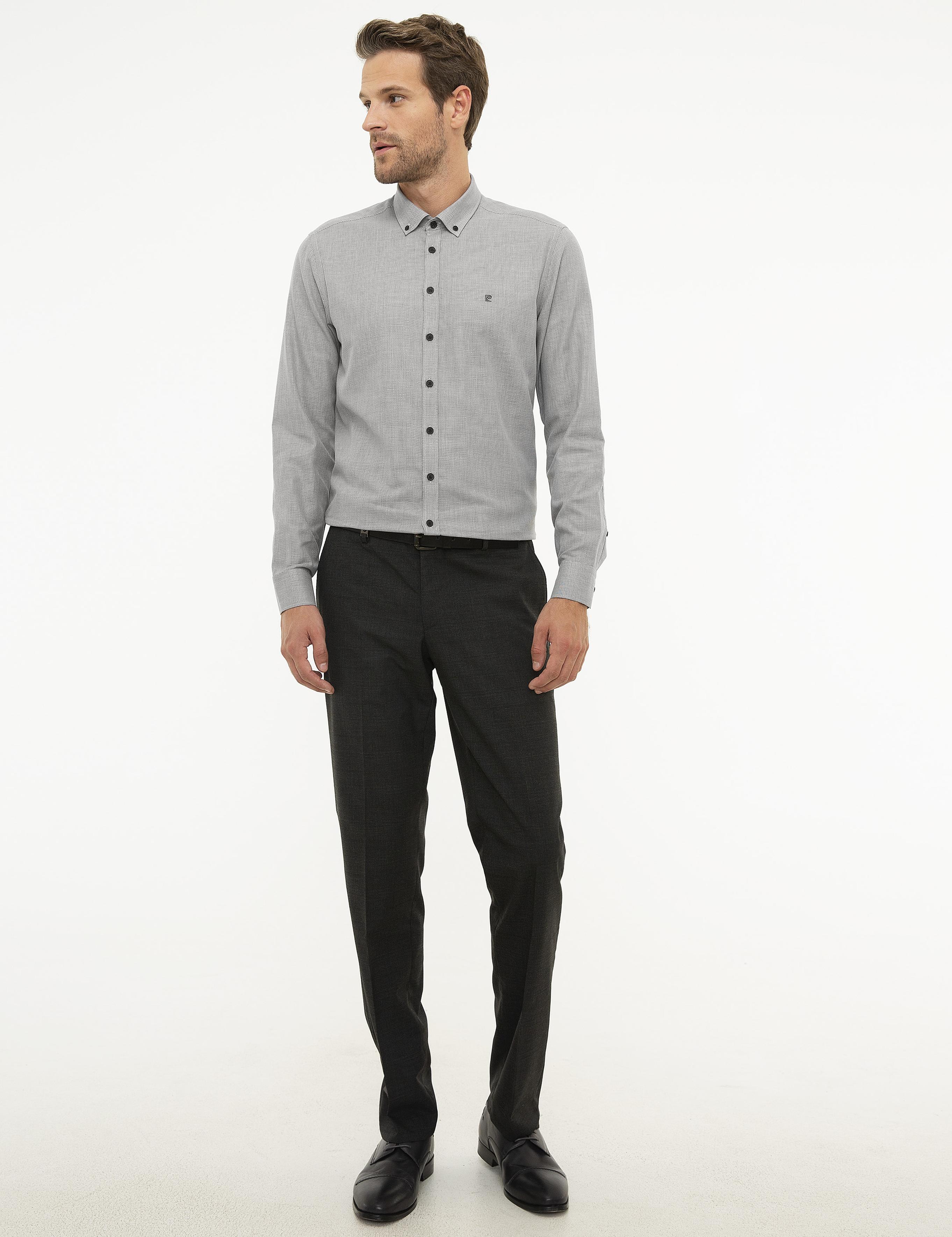 Gri Slim Fit Uzun Kollu Gömlek