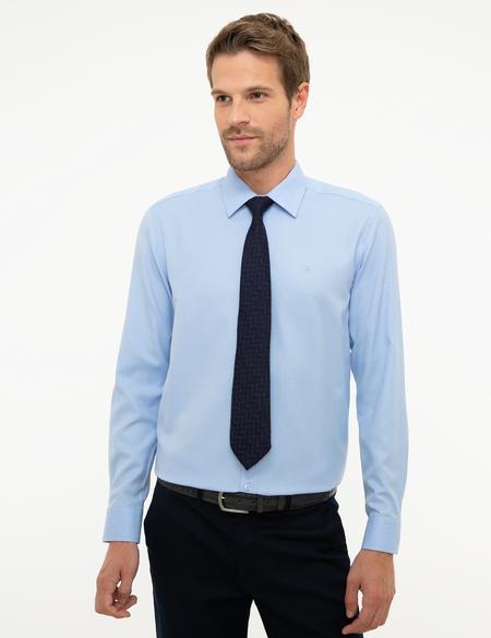 Açık Mavi Slim Fit Armürlü Gömlek - 50209658014