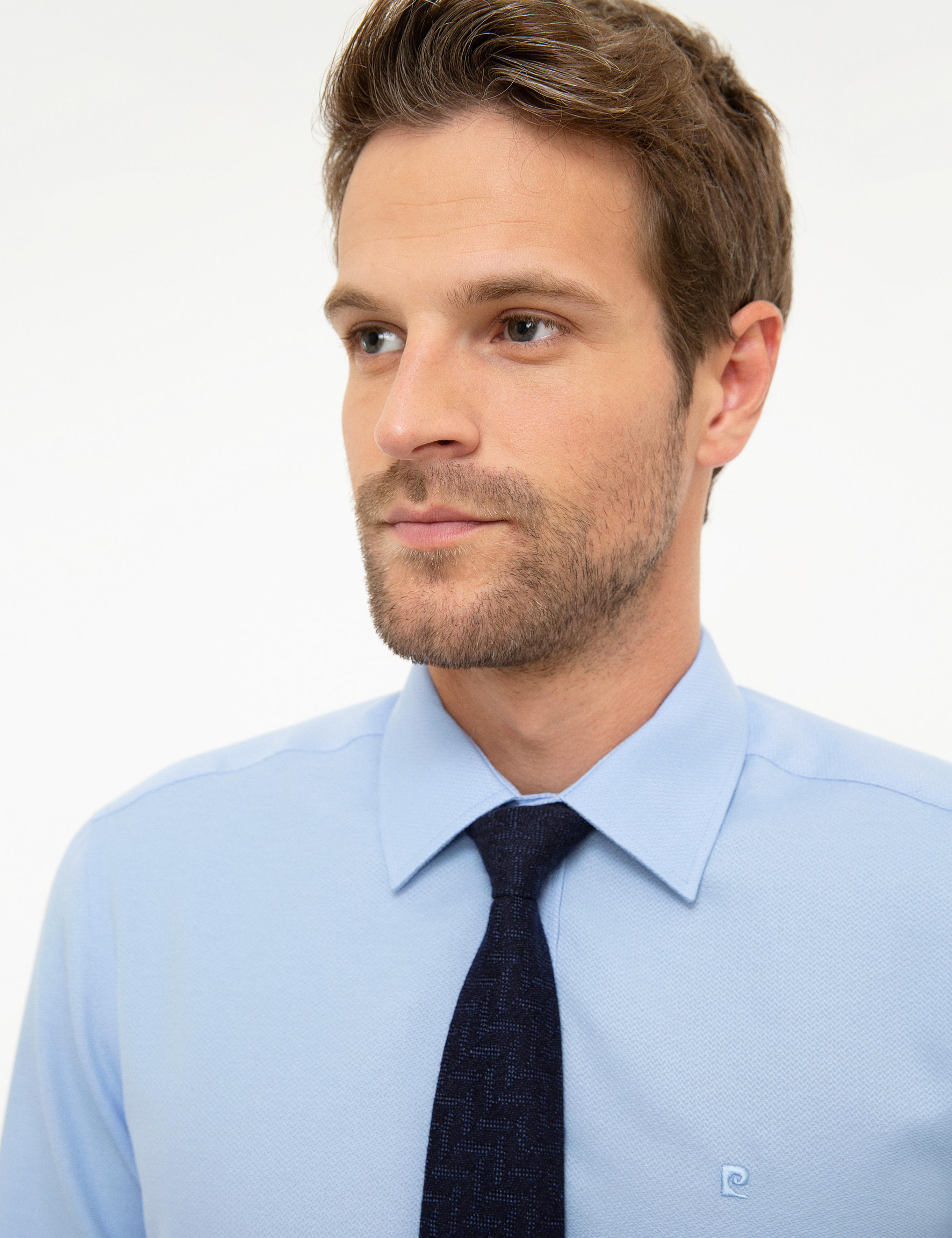 Açık Mavi Slim Fit Armürlü Gömlek